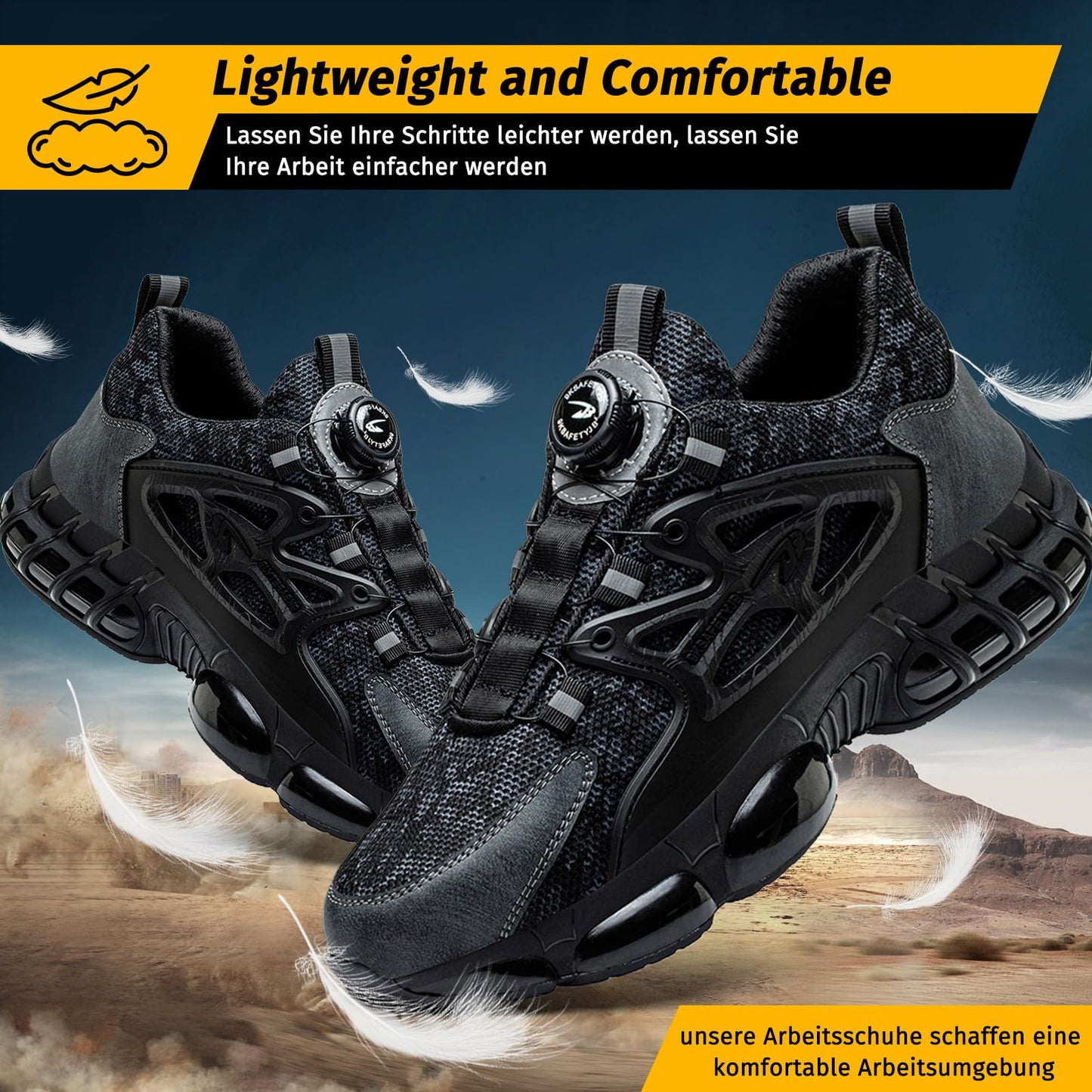 FOGOIN Sicherheitsschuhe Herren S3 Explorer 3.0 Sportliche Arbeitsschuhe Leicht Trends Drehknopf Anti-Smash und Anti-Punktur Arbeit Versicherung Schuhe Unisex