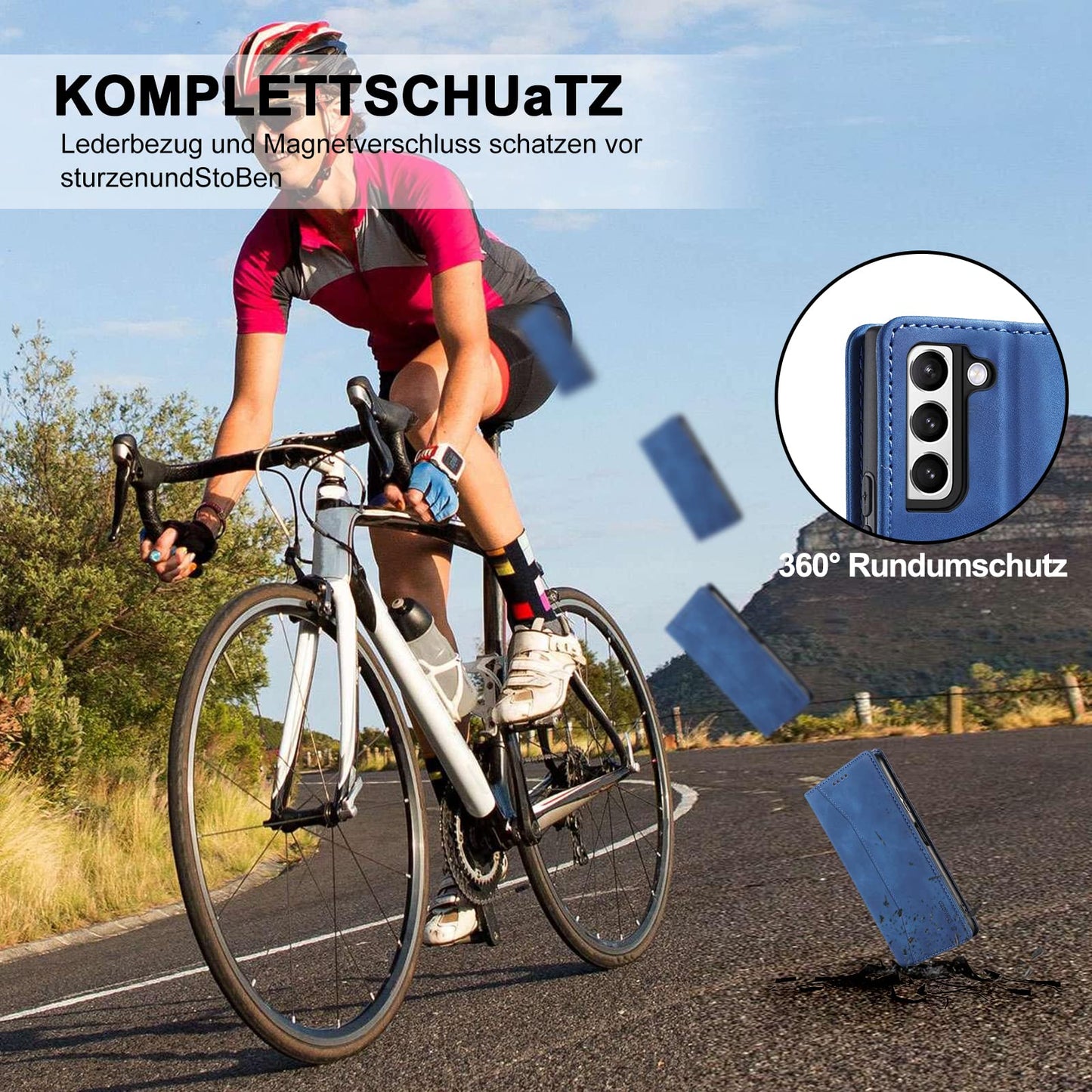 S. Dawezo Hülle für Samsung Galaxy S22 Plus, Premium Leder magnetische Handyhülle mit Ständer, Kartenfach und Brieftasche, Shock Absorbing, kompatibel mit Samsung S22 Plus-Kaffee