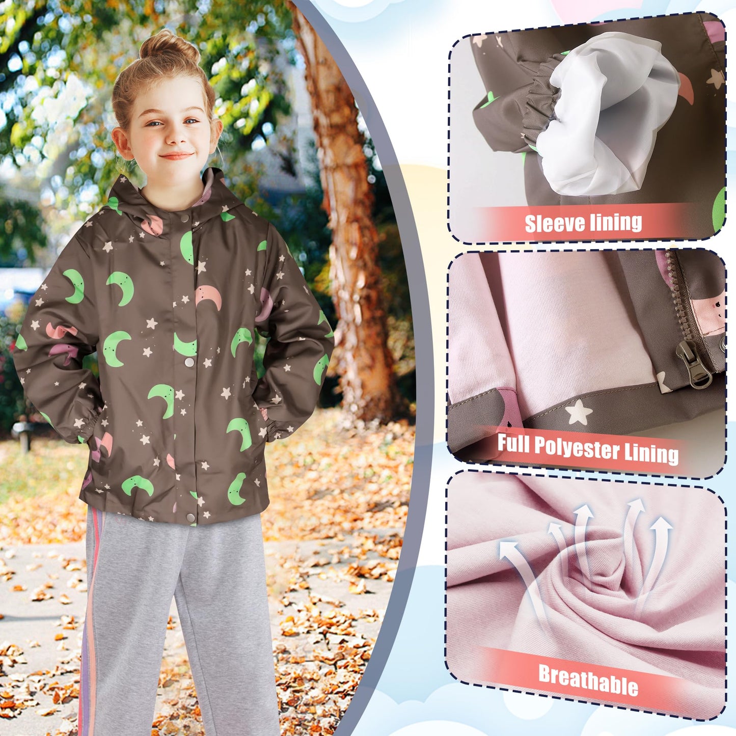 JinBei Children's Waterproof Jacket Children's Hooded Coat Windproof Jackets Long Sleeve Jacket Outdoor Lightweight Zip Coat for Boys & Girls Size 98-134