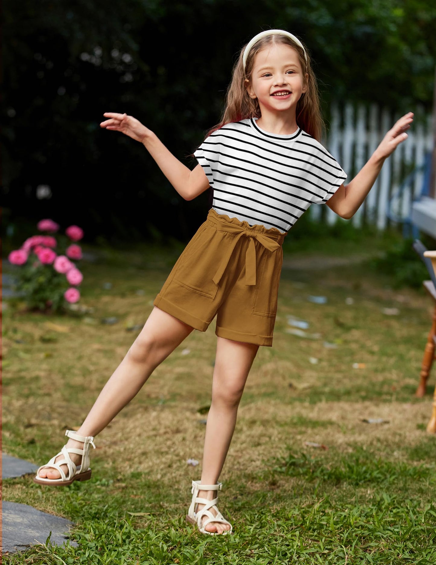 Arshiner Mädchen Tshirt mit Shorts Set Sommer Kinder Bekleidungssets Freizeit Mode überschnittenen Schultern Shirts Zweiteiliges Kleidung Sets für Mädchen 6-14 Jahre