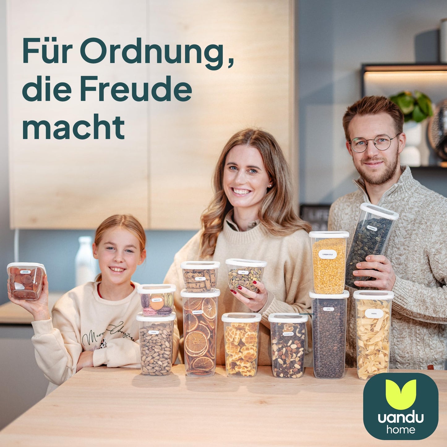 uandu Vorratsdosen mit Deckel Luftdicht - 12er Vorratsbehälter Set | Aufbewahrungsbox Küche Aufbewahrung & Organisation | BPA Frei | Küchen Organizer | Vorratsdosen für alle trockenen Lebensmittel