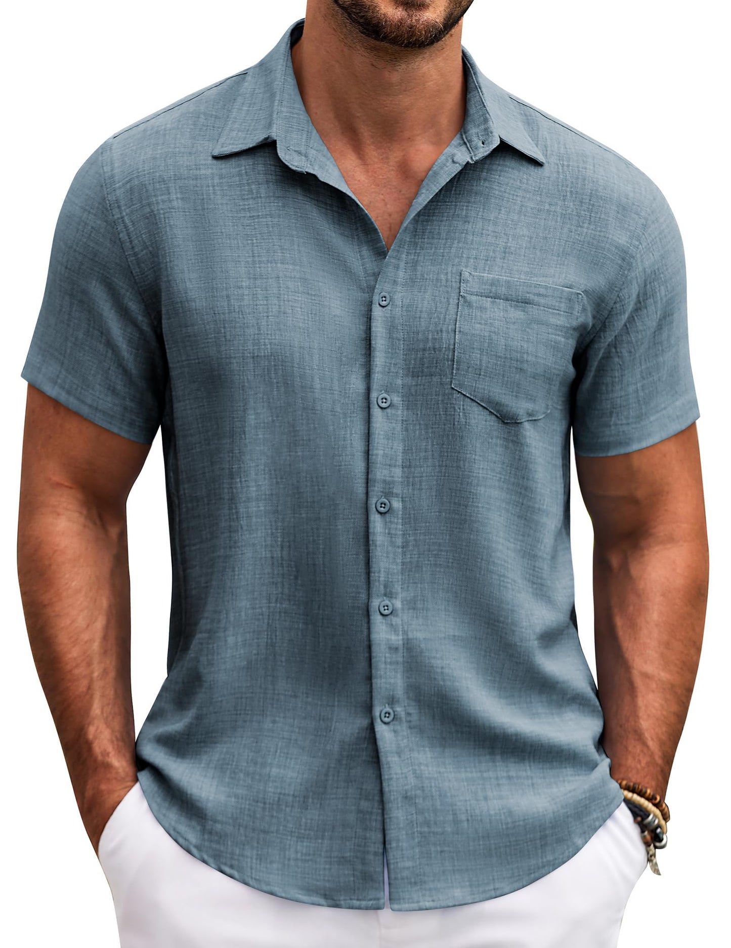 COOFANDY Herren Hemd Kurzarm Sommer Freizeit Männer Hemden Leicht Strand Regular Fit Hemd mit Brusttasche