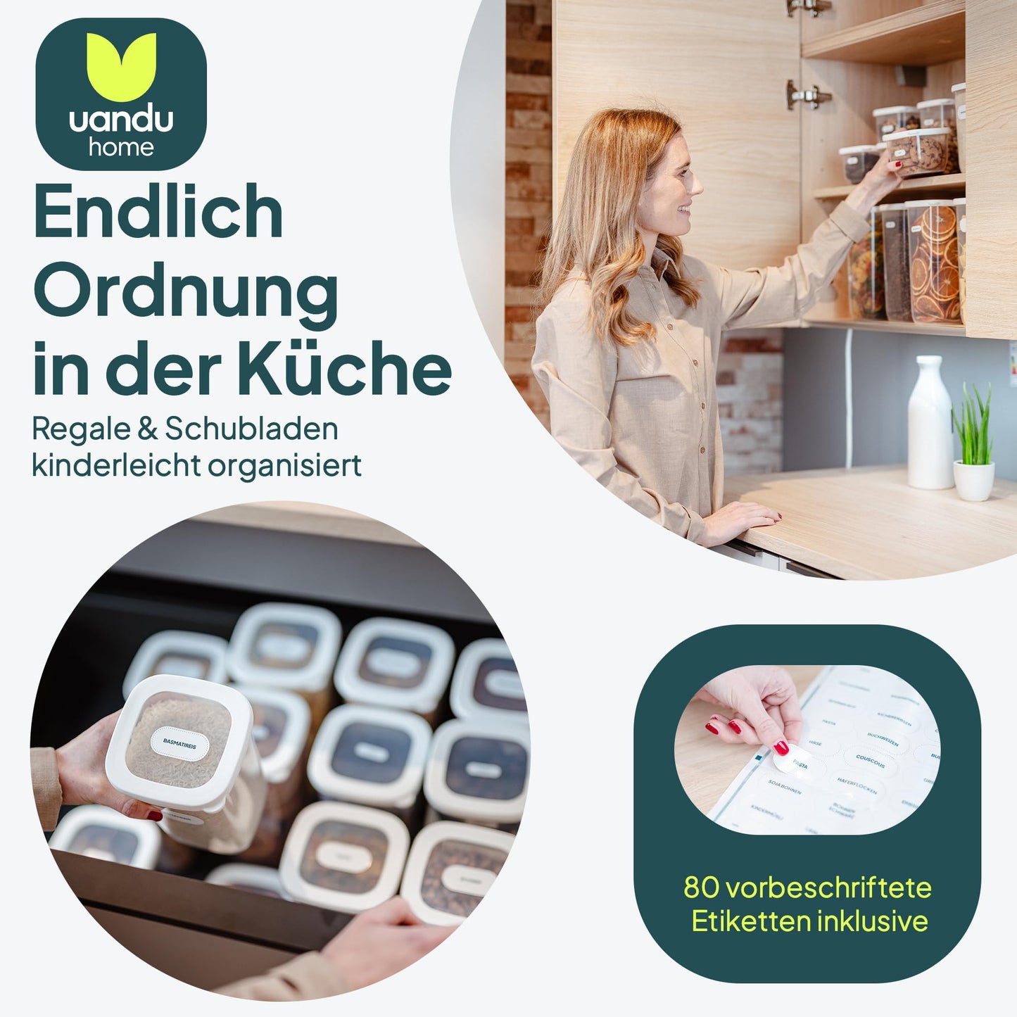 uandu Vorratsdosen mit Deckel Luftdicht - 12er Vorratsbehälter Set | Aufbewahrungsbox Küche Aufbewahrung & Organisation | BPA Frei | Küchen Organizer | Vorratsdosen für alle trockenen Lebensmittel