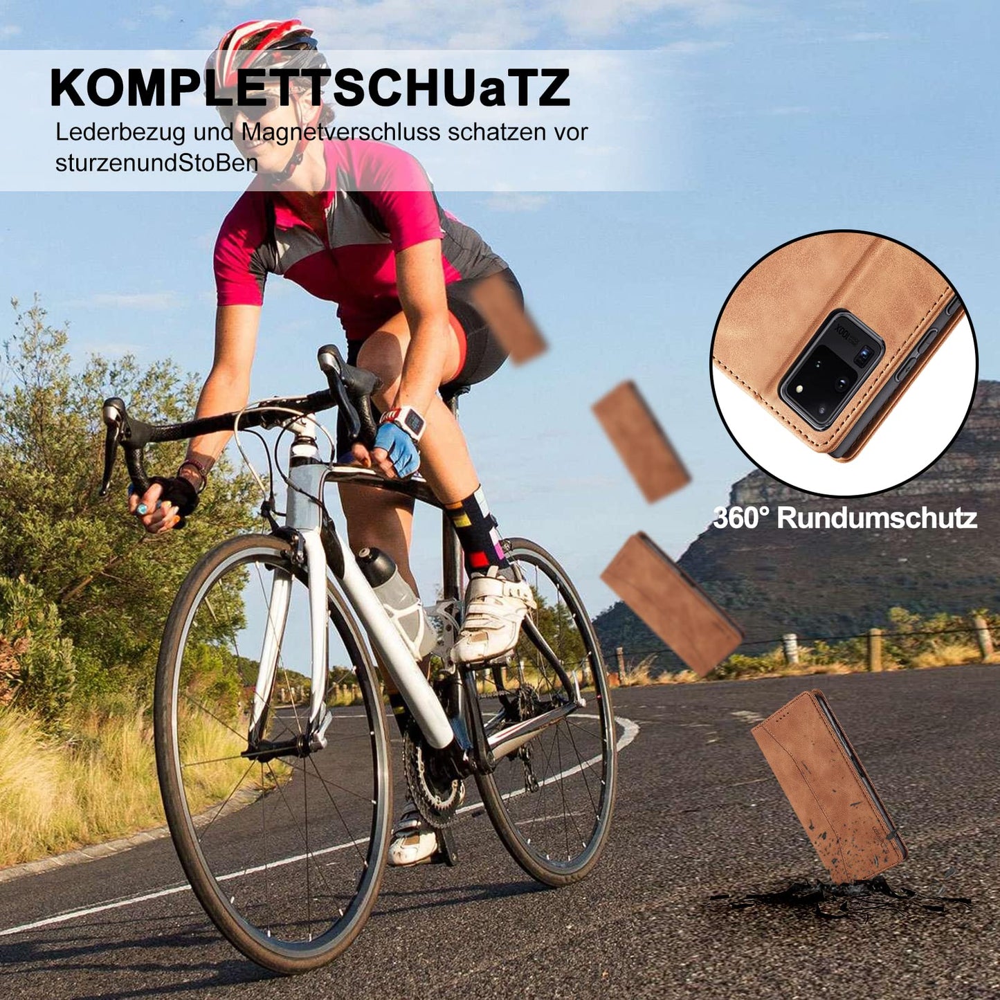 S. Dawezo Hülle für Samsung Galaxy S22 Plus, Premium Leder magnetische Handyhülle mit Ständer, Kartenfach und Brieftasche, Shock Absorbing, kompatibel mit Samsung S22 Plus-Kaffee