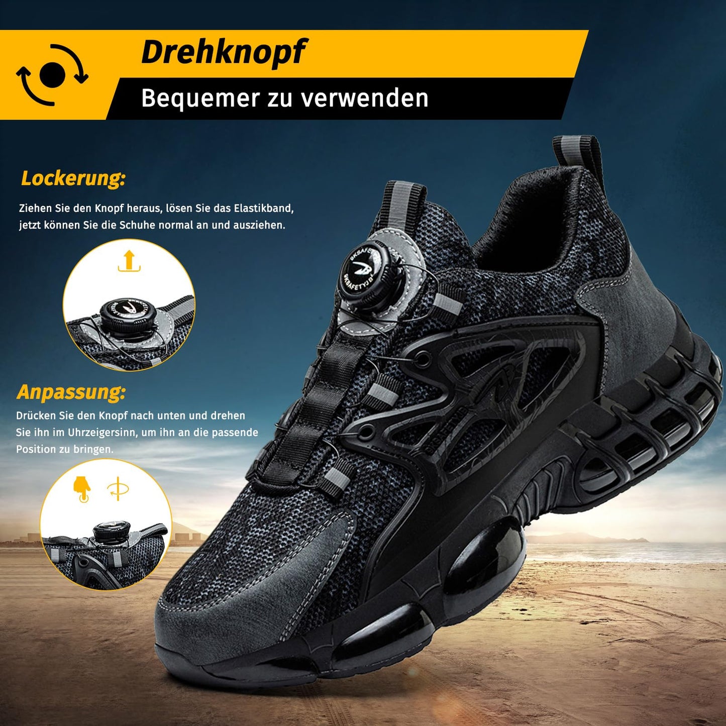 FOGOIN Sicherheitsschuhe Herren S3 Explorer 3.0 Sportliche Arbeitsschuhe Leicht Trends Drehknopf Anti-Smash und Anti-Punktur Arbeit Versicherung Schuhe Unisex