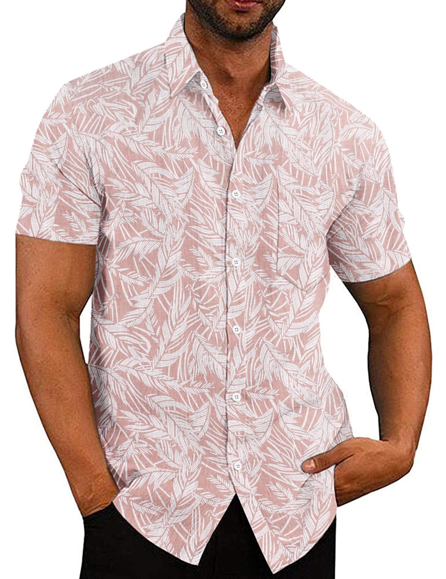 COOFANDY Leinenhemd Herren Hemd Kurzarm Leicht Sommerhemd Freizeithemd mit Brusttasche Kurzarmhemd Strandhemd Urlaub