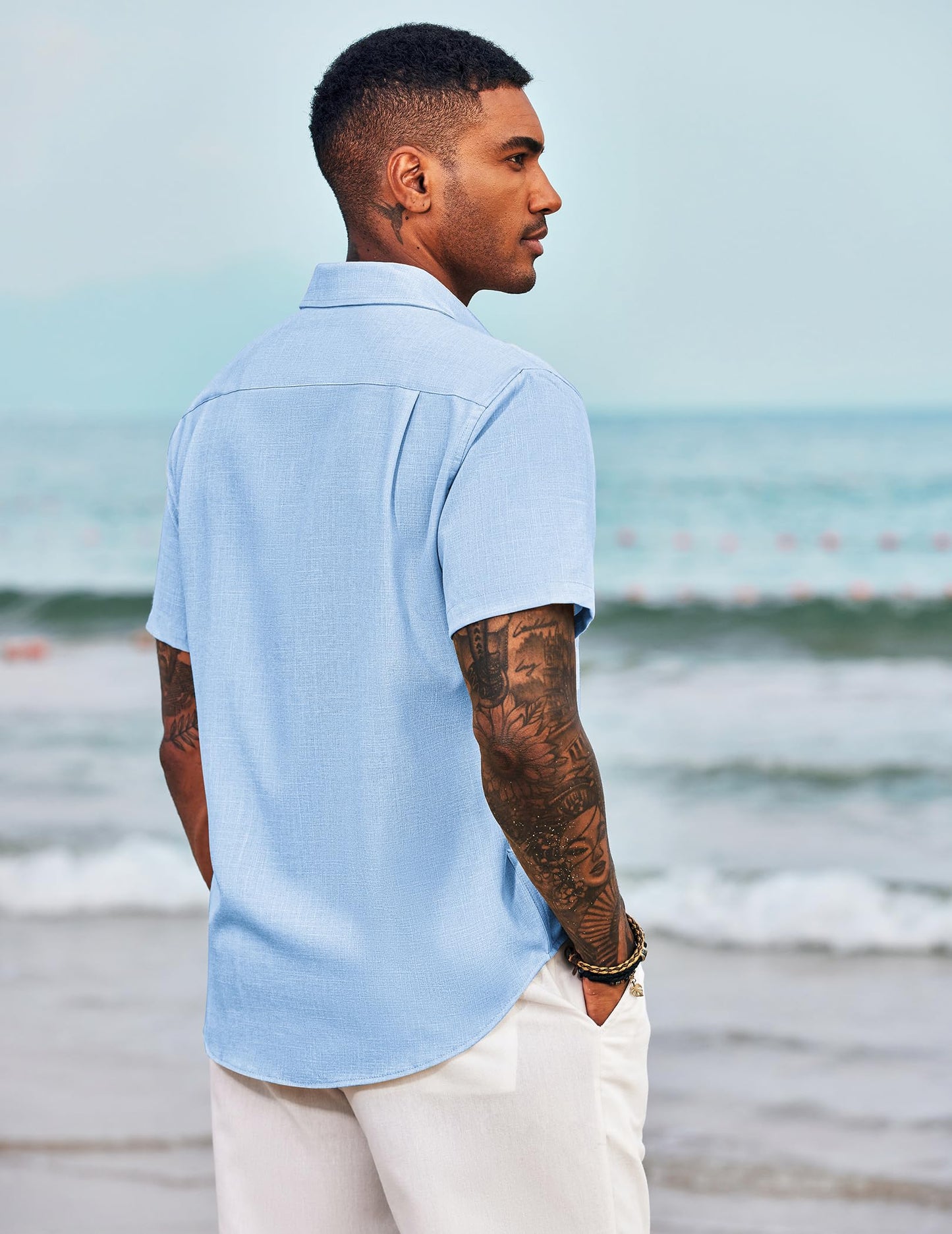 COOFANDY Leinenhemd Herren Hemd Kurzarm Leicht Sommerhemd Freizeithemd mit Brusttasche Kurzarmhemd Strandhemd Urlaub