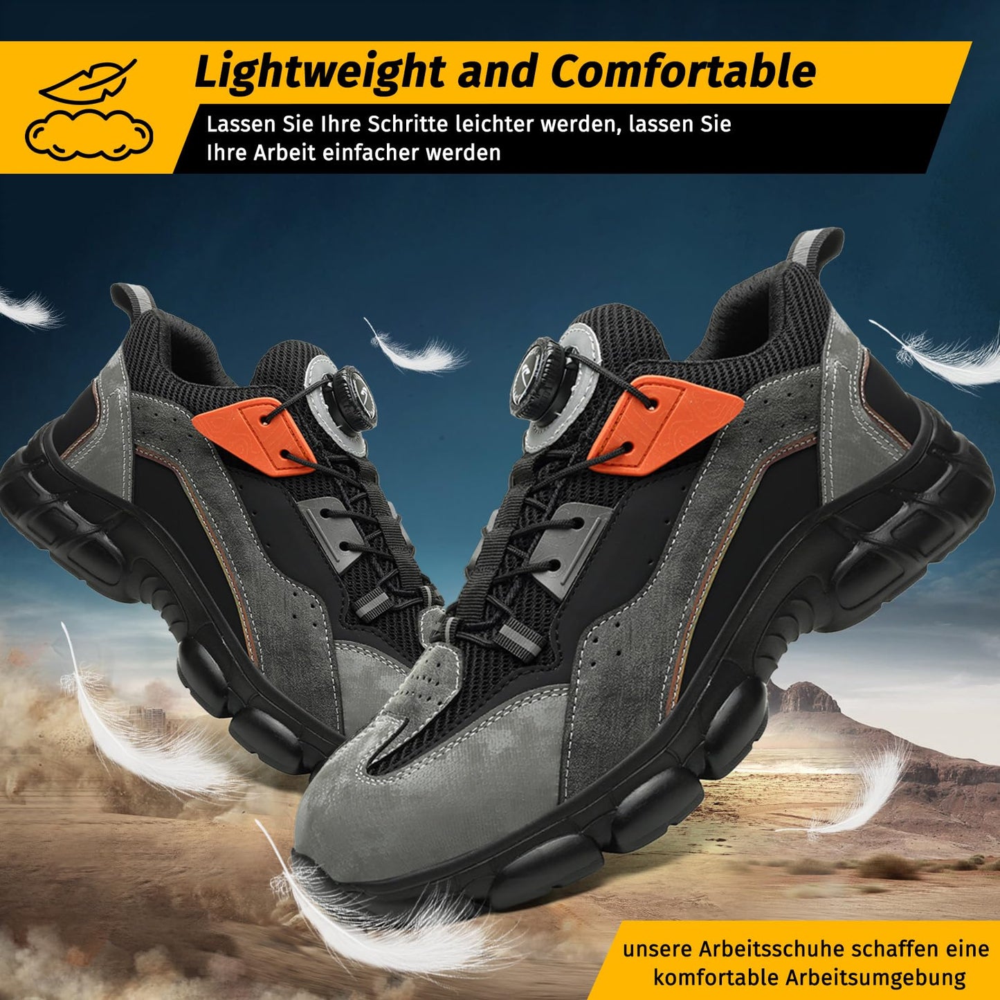 FOGOIN Sicherheitsschuhe Herren S3 Explorer 3.0 Sportliche Arbeitsschuhe Leicht Trends Drehknopf Anti-Smash und Anti-Punktur Arbeit Versicherung Schuhe Unisex