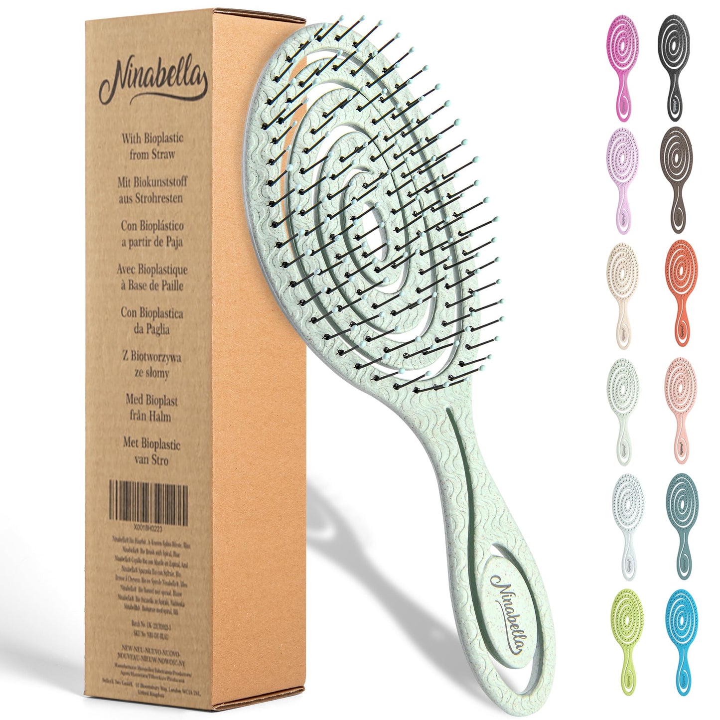 Ninabella Haarbürste ohne Ziepen für Damen, Herren & Kinder - Entwirrbürste auch für Locken & Lange Haare - Einzigartige Profi Detangler-Bürste mit Spiralfeder - Schwarz
