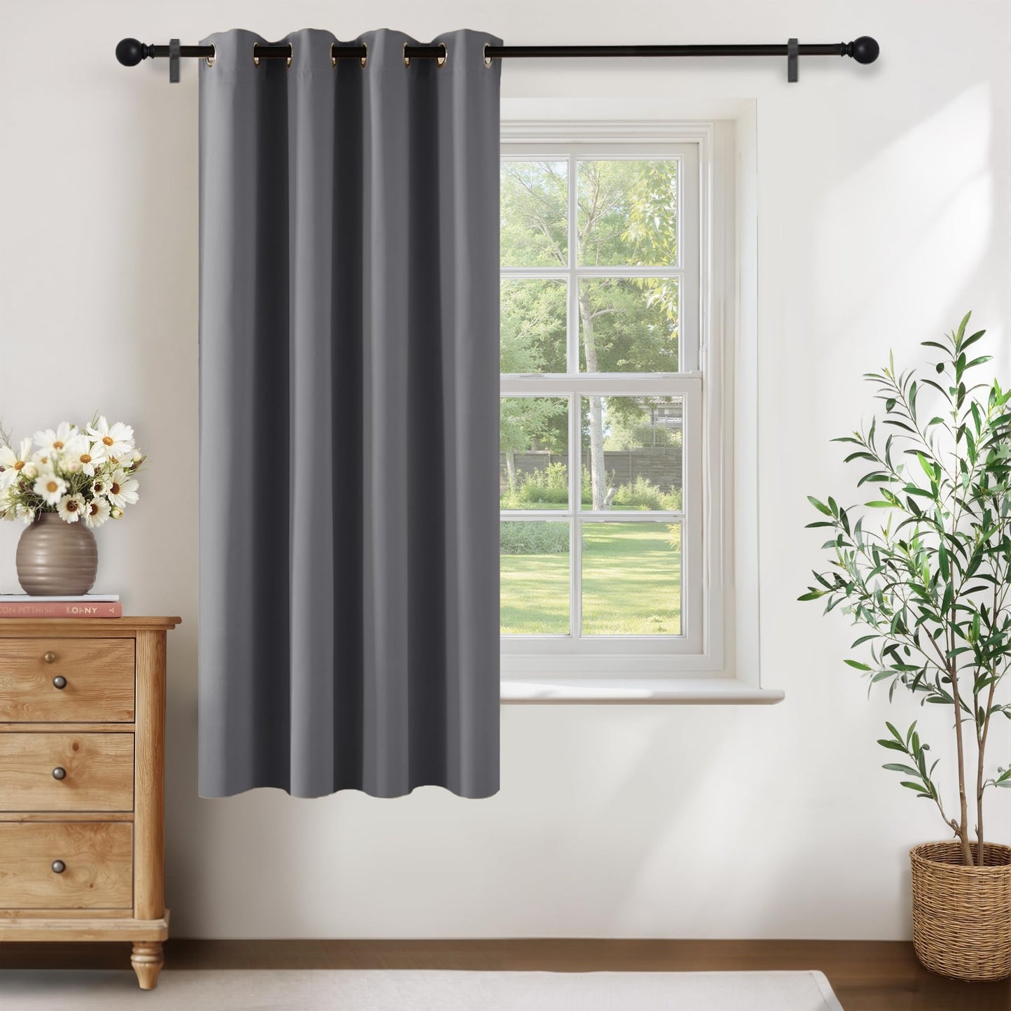 KGORGE Blackout Curtain Grey with Eyelets Door Curtain 200 cm Long - 1 Piece H 200 x W 140 cm Thermal Curtain Front Door Curtains Opaque Living Room Door Curtain Darkening Curtains Blackout