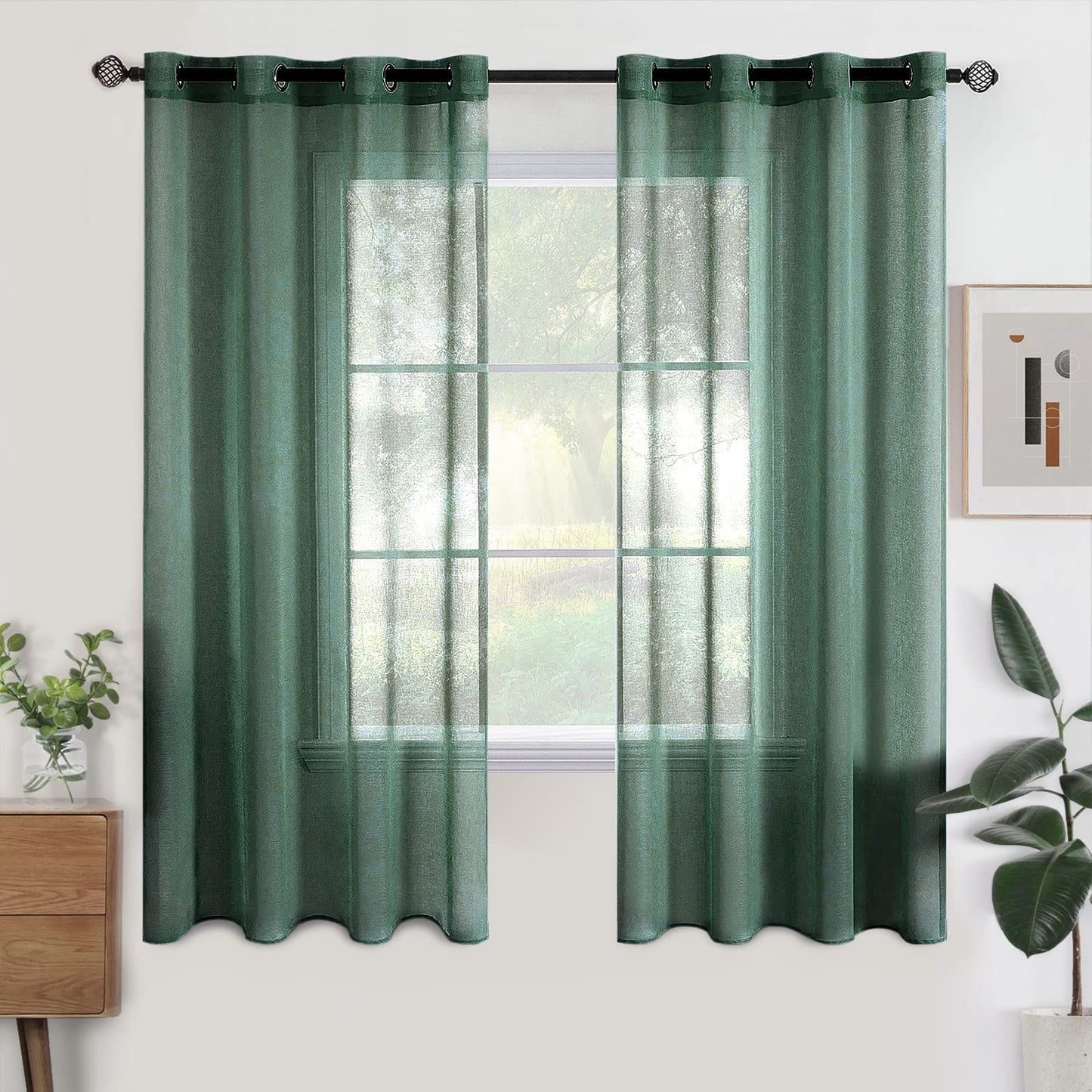 Woaboy Voile Curtains, Short Curtains, Transparent Living Room with Eyelets, Store Curtains for the Bedroom, Eyelet Curtain, Panel Curtain, Loop Curtains, Modern, Set of 2, 140 x 145 cm (W x H), Beige