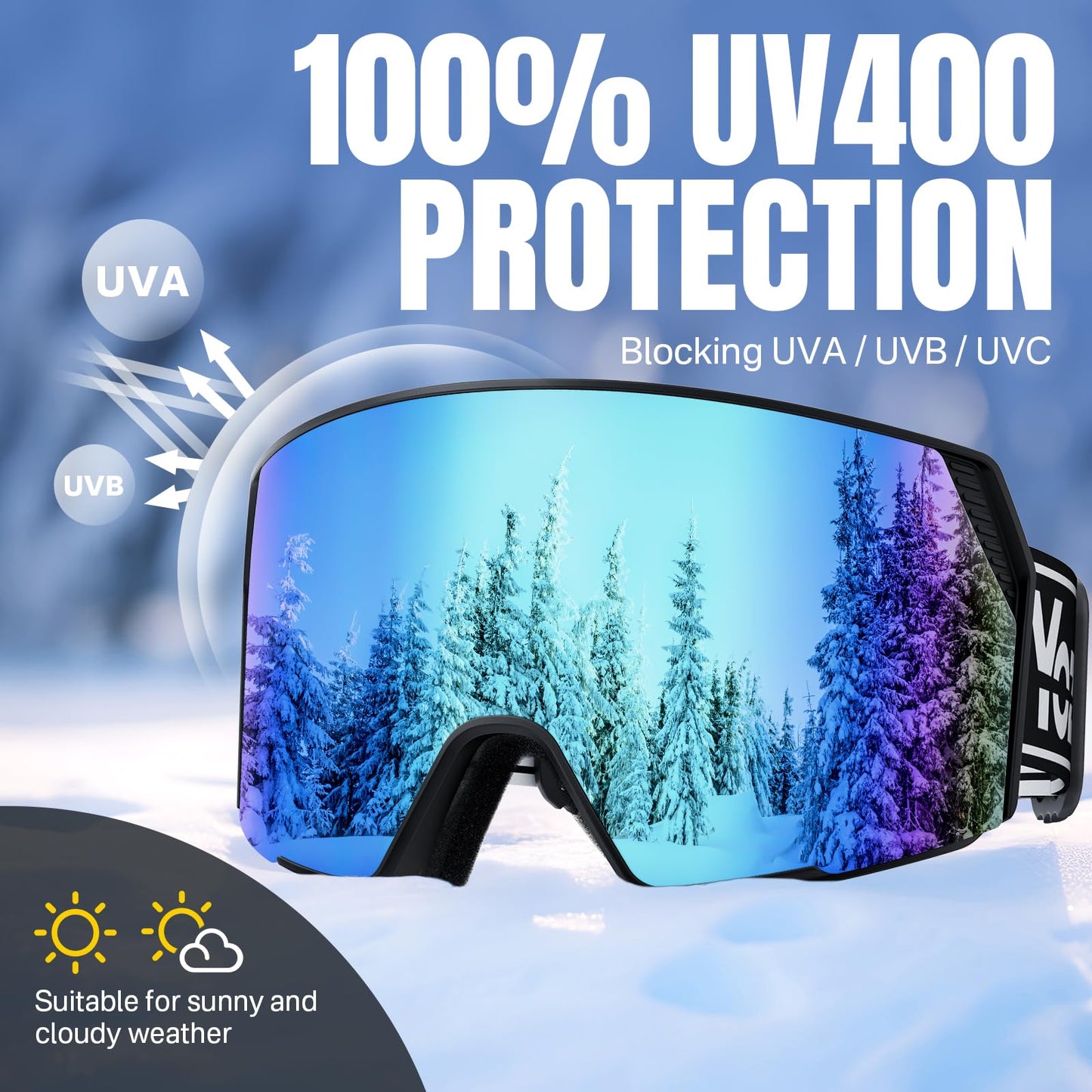 YOZISS OTG Ski Goggles for Men and Women, Magnetic Snowboard Goggles Anti-Fog & 100% UV Protection, OTG Ski Goggles Snow Goggles for Skiing & Winter Sports