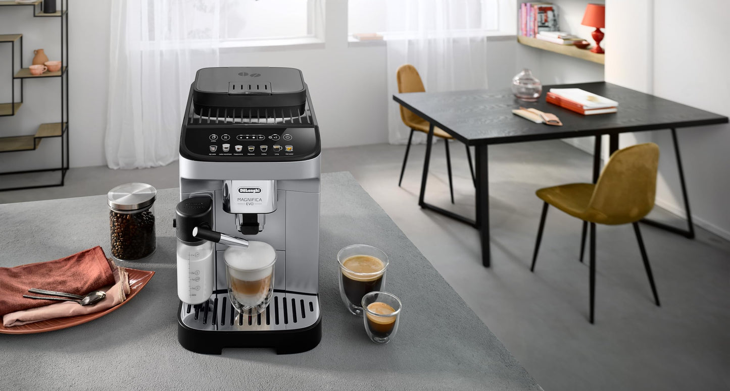 De'Longhi Magnifica Evo Next ECAM312.80.TB – Kaffeevollautomat mit 2,4'' TFT Farbdisplay & LatteCrema Milchsystem, 7 Direktwahltasten (Cappuccino, Espresso, Latte Macchiato), 2-Tassen-Funktion, Titan