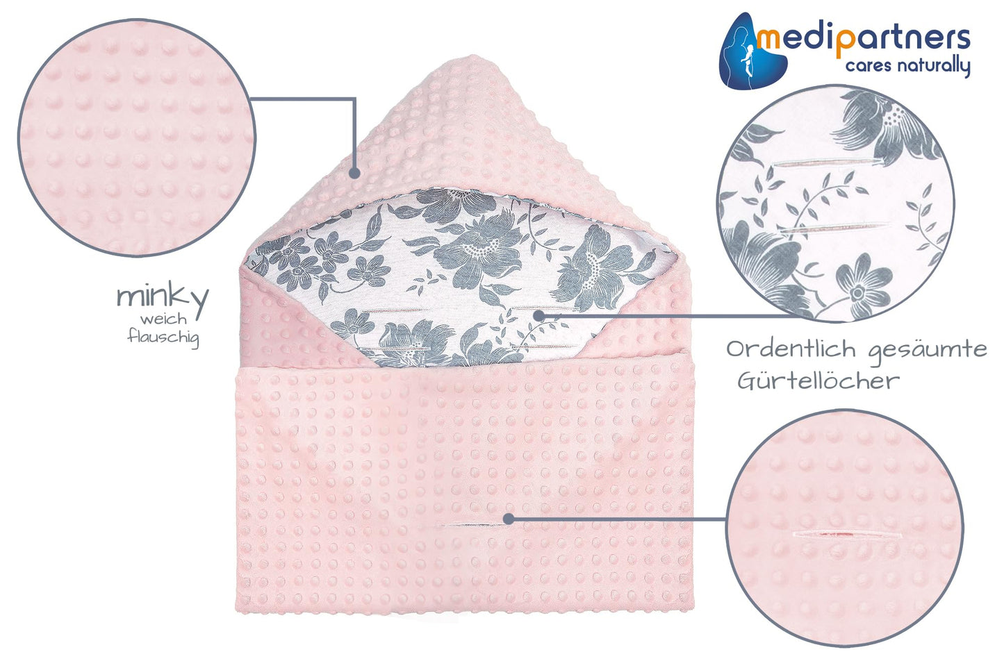 Medi Partners Einschlagdecke Baby Babyschale 100% Baumwolle für Sommer 85x85cm Kinderwagen Kuscheldecke universal Baby Decke Einschlagdecken Babydecke Buggy Autositz (weiße Sterne mit grauen Minky