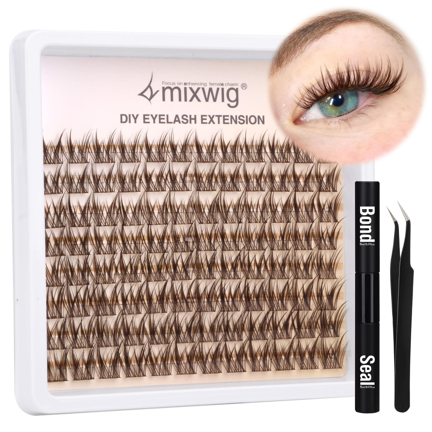 Wimpern Extensions Set Künstliche Wimpern Natürliche DIY Wimpernverlängerung Cluster Wimpern 16MM Individuelle Lashes Kit 40D Nerz Wimpern Fluffy mit Lash Bond und Seal Lash Tweezers