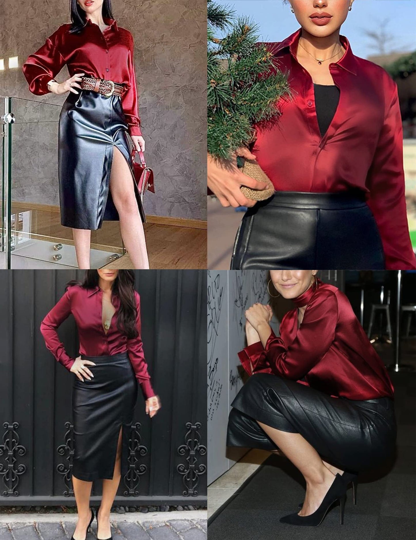 Beyove Damen Bluse Satin Seide V-Ausschnitt Hemden Elegant Langarm Business Oberteile mit Knöpfen Tops Lose Langarmshirt