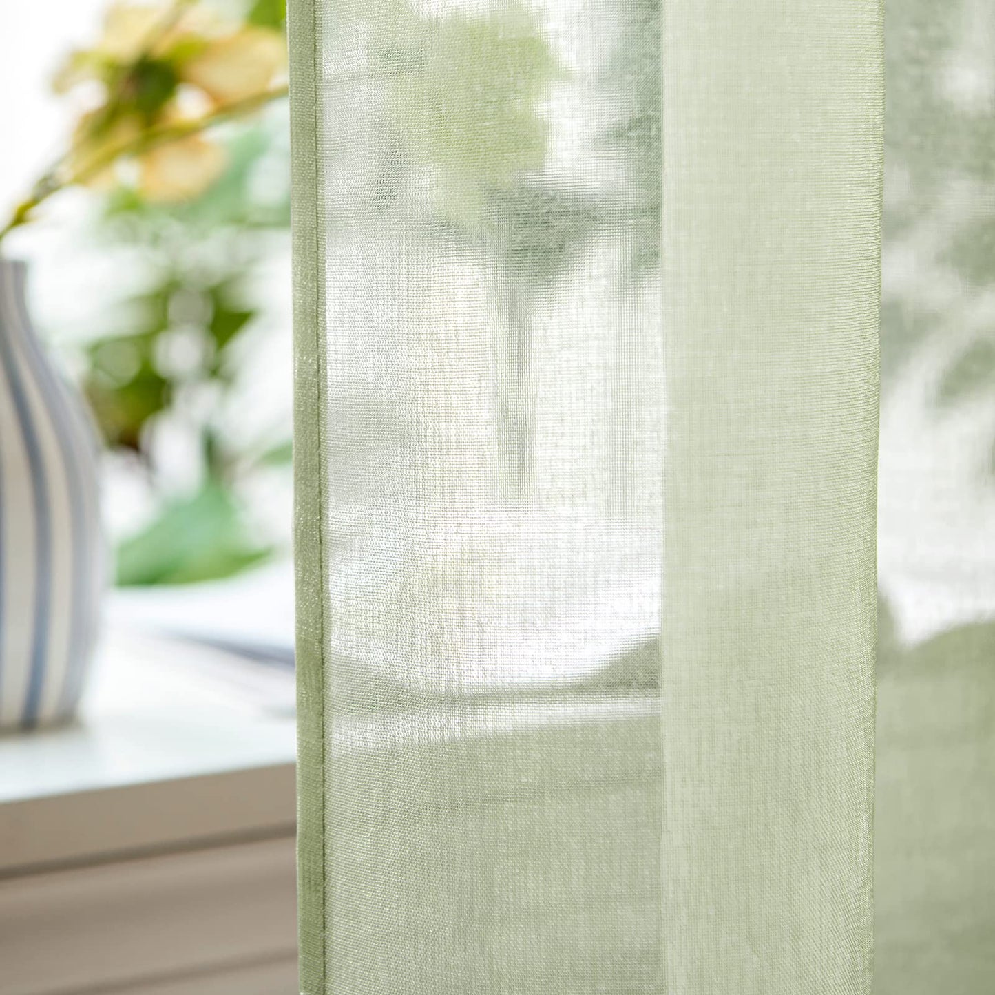 Woaboy Voile Curtains, Short Curtains, Transparent Living Room with Eyelets, Store Curtains for the Bedroom, Eyelet Curtain, Panel Curtain, Loop Curtains, Modern, Set of 2, 140 x 145 cm (W x H), Beige