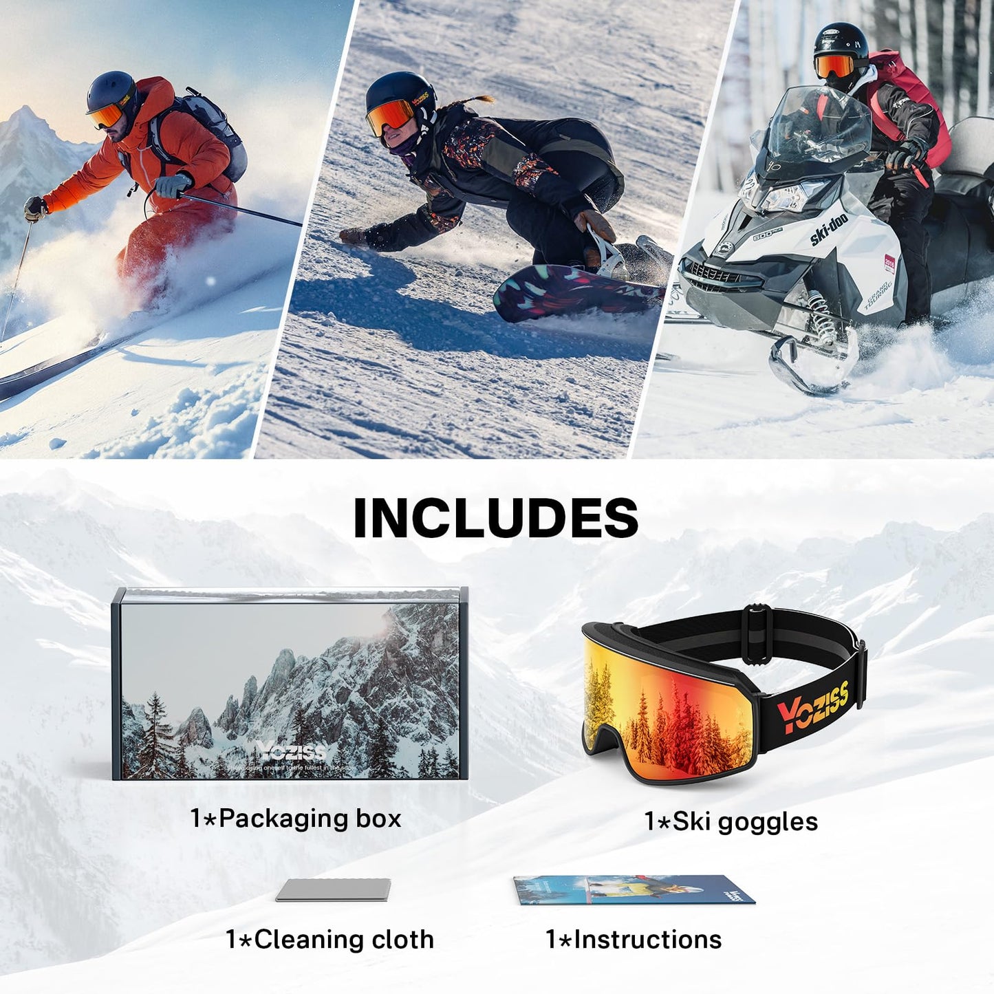 YOZISS OTG Ski Goggles for Men and Women, Magnetic Snowboard Goggles Anti-Fog & 100% UV Protection, OTG Ski Goggles Snow Goggles for Skiing & Winter Sports
