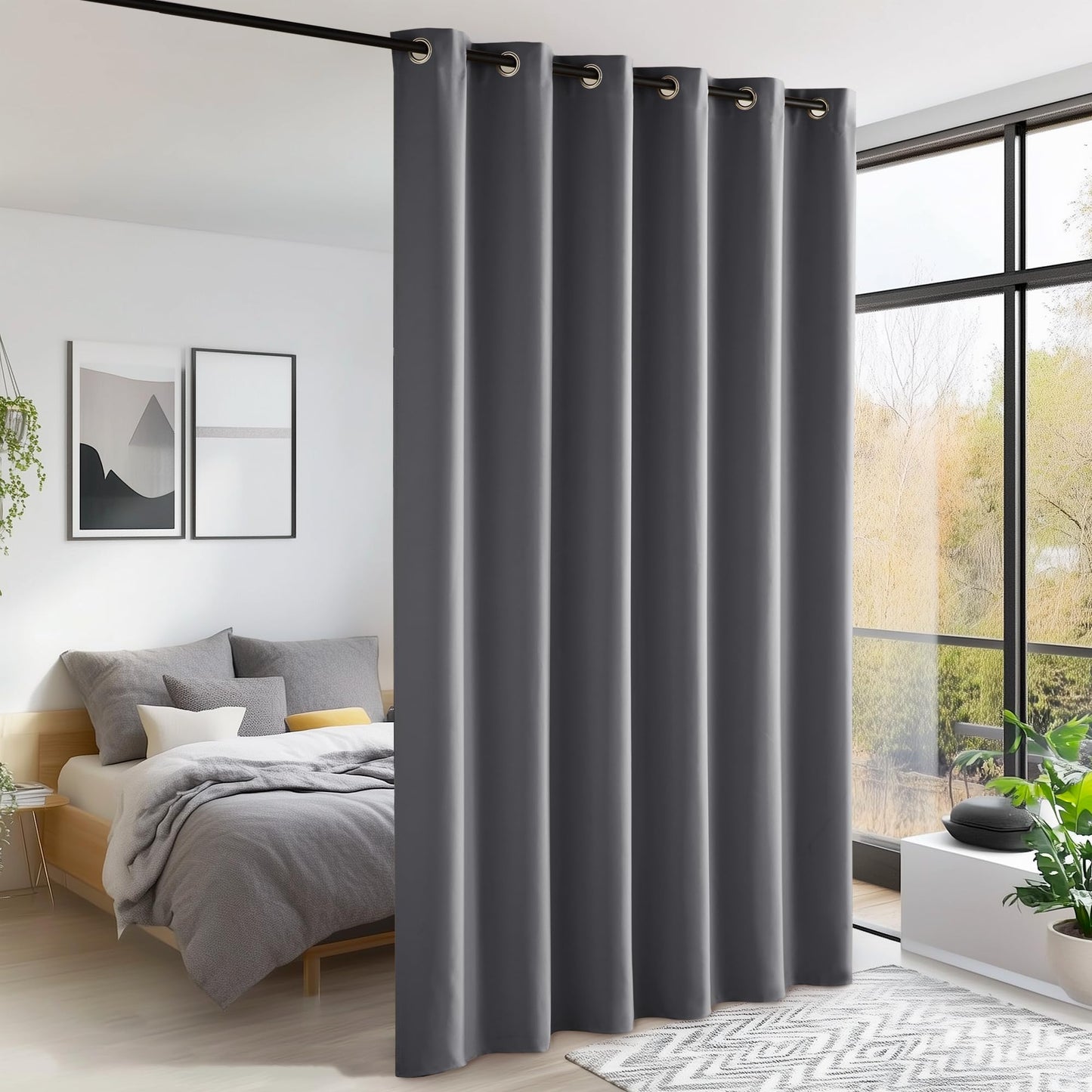 KGORGE Blackout Curtain Grey with Eyelets Door Curtain 200 cm Long - 1 Piece H 200 x W 140 cm Thermal Curtain Front Door Curtains Opaque Living Room Door Curtain Darkening Curtains Blackout