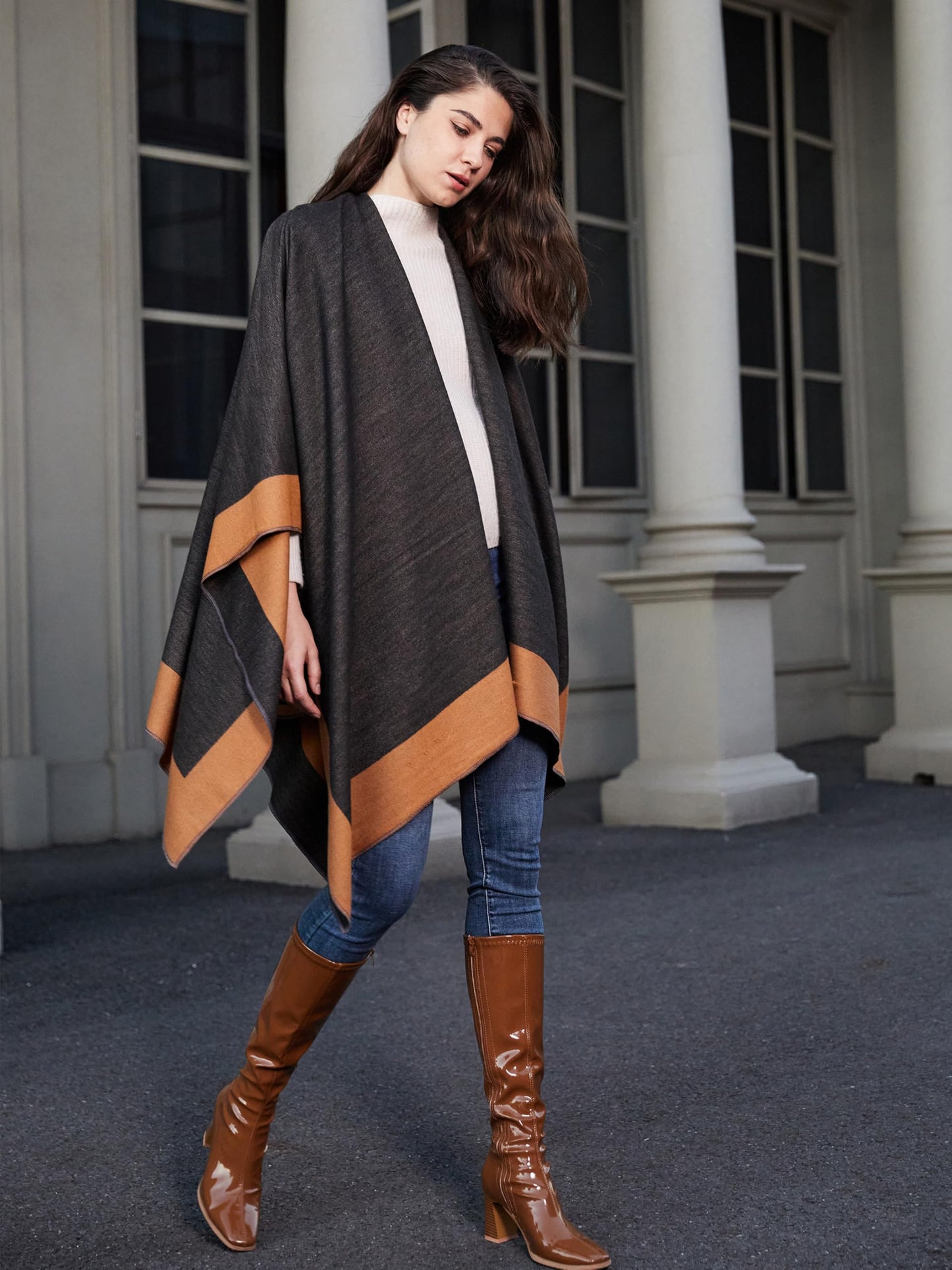 DiaryLook Damen Poncho Schal Winter Cardigan Übergroße Cape Elegant Poncho Für Frauen Umhang Damen Warm Geschenk Für Mutter