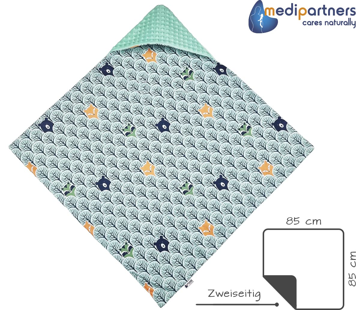 Medi Partners Einschlagdecke Baby Babyschale 100% Baumwolle für Sommer 85x85cm Kinderwagen Kuscheldecke universal Baby Decke Einschlagdecken Babydecke Buggy Autositz (weiße Sterne mit grauen Minky