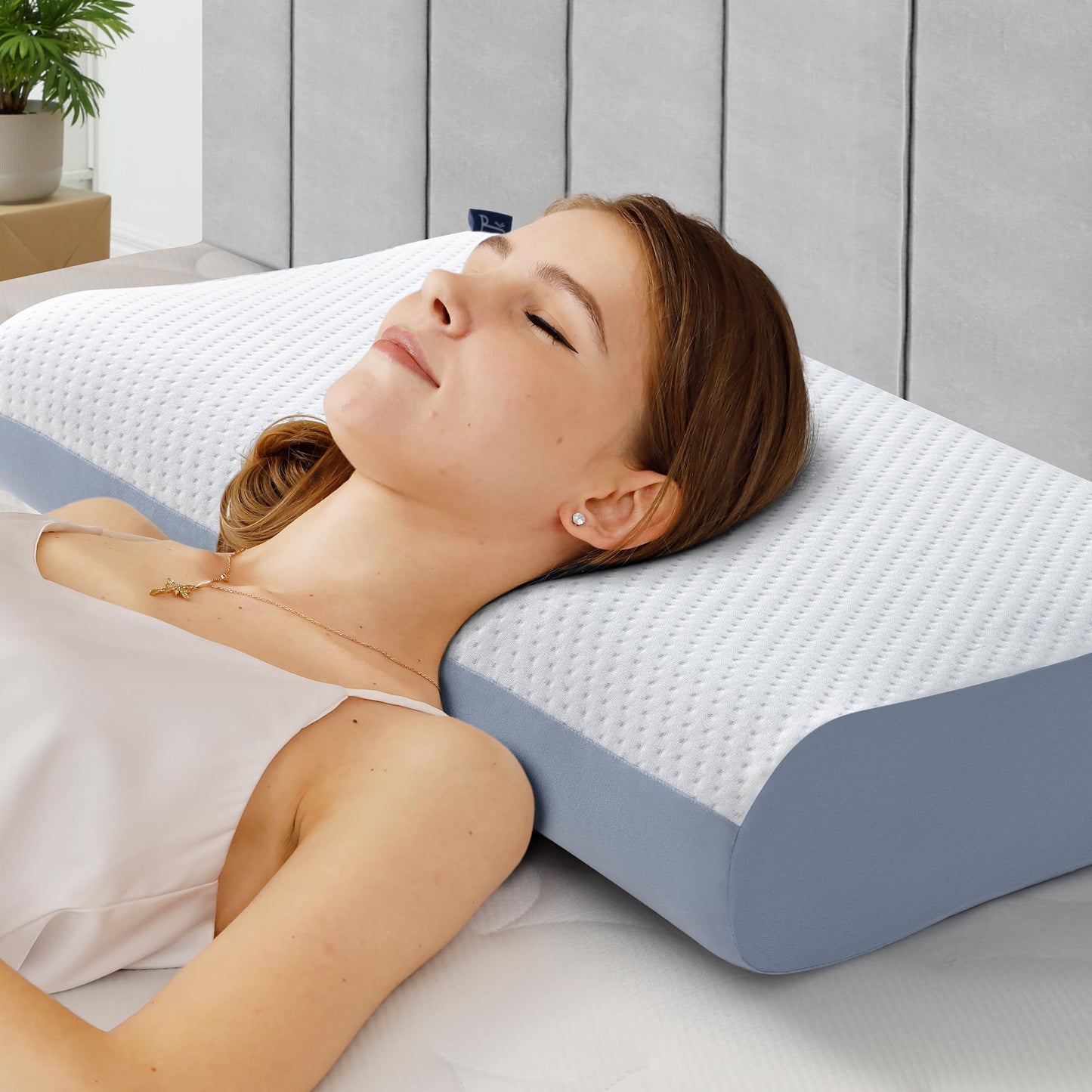 BedStory Kopfkissen, Gel Memory Foam Kissen, Orthopädisches Kissen, Visco Kissen, Nackenstützkissen mit 2 Härte, Ergonomisches Kopfkissen mit Waschbarem Bezug, 40x60x11cm, blau