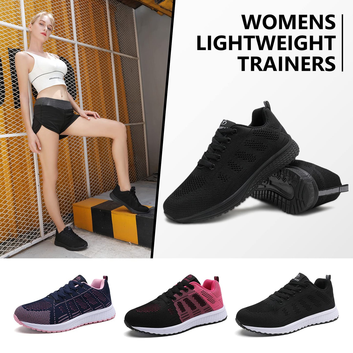 ANBIWANGLUO Damen Turnschuhe Sportliche Laufschuhe Schnürschuhe Atmungsaktive Outdoor Cross Trainer zum Joggen