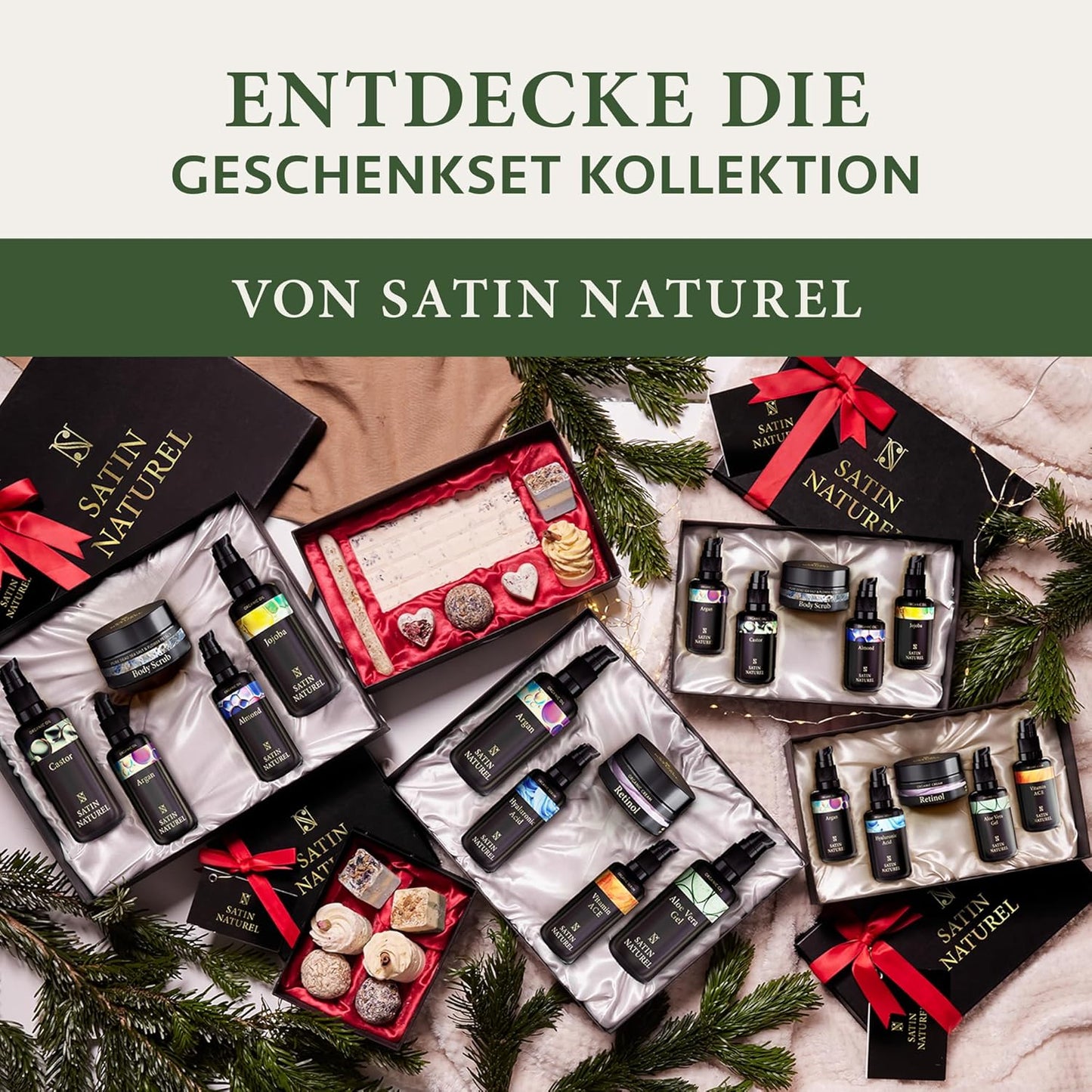 Weihnachtsgeschenke für Frauen - Verwöhnendes Geschenkset Frauen mit BIO Arganöl + Rizinusöl + Mandelöl + Jojobaöl + Body Scrub aus Totes Meer Salz – Geschenke für Frauen - Satin Naturel