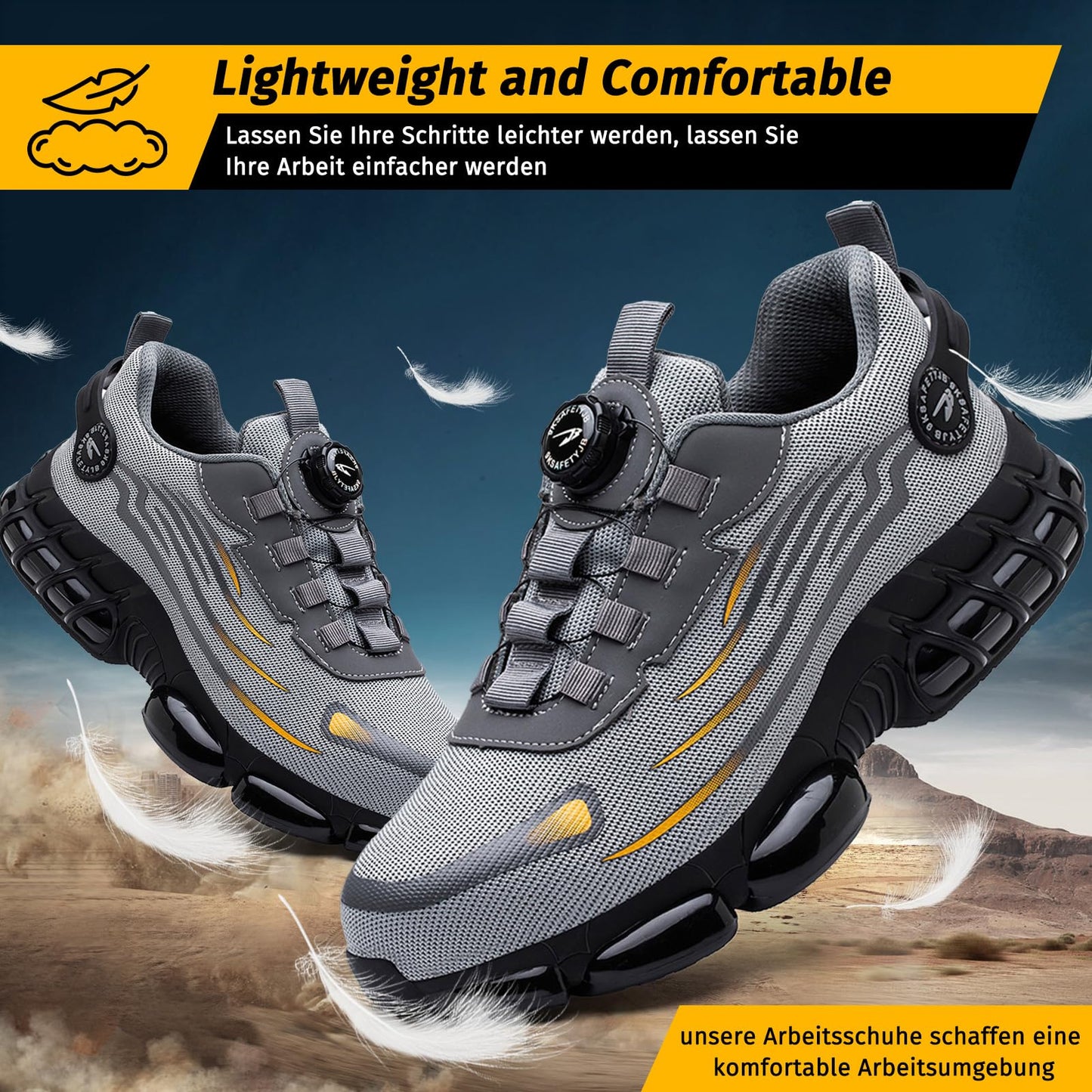 FOGOIN Sicherheitsschuhe Herren S3 Explorer 3.0 Sportliche Arbeitsschuhe Leicht Trends Drehknopf Anti-Smash und Anti-Punktur Arbeit Versicherung Schuhe Unisex