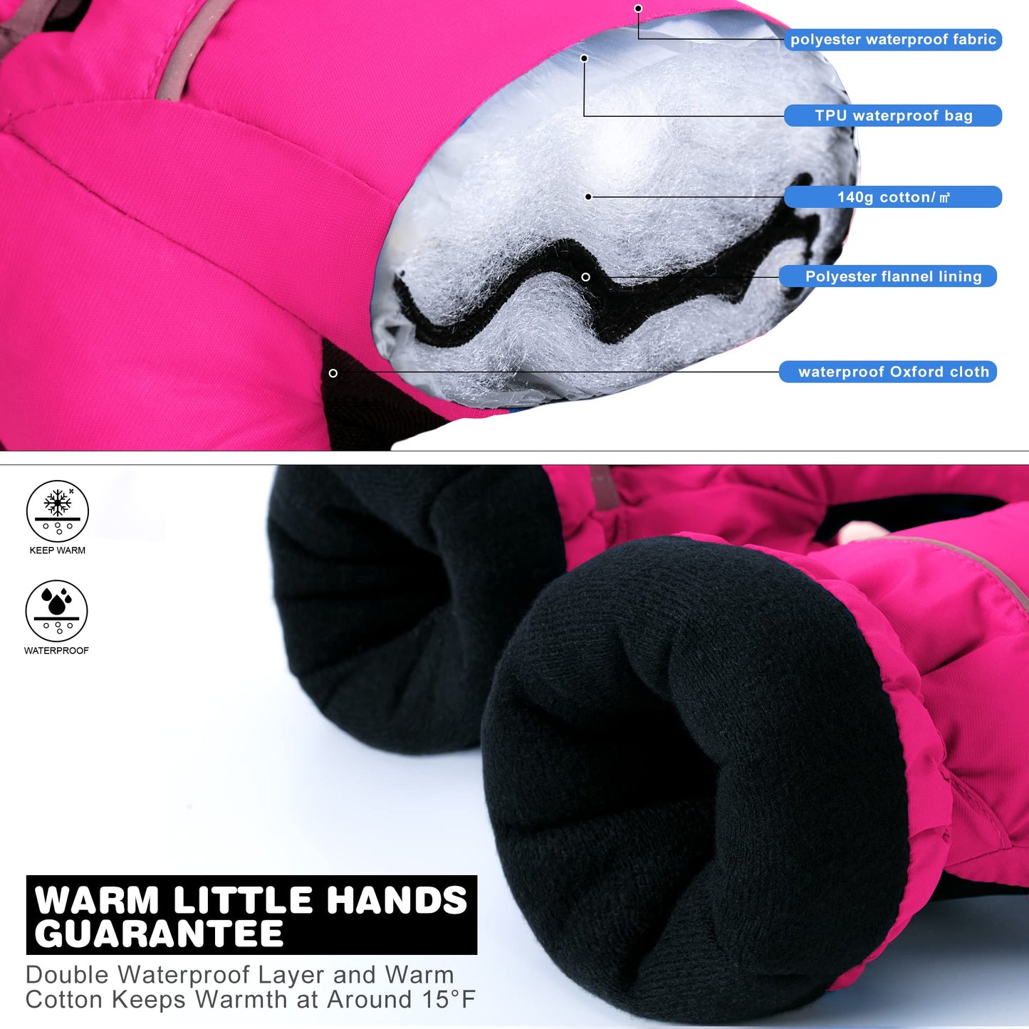 ThxToms Children's Ski Gloves, Winter Ski Gloves, -15°C, Windproof, Waterproof, Warm, Oxford Palm, Thickened for Cold Weather, Outdoor Sports, Snowboarding, Skiing, for Boys and Girls