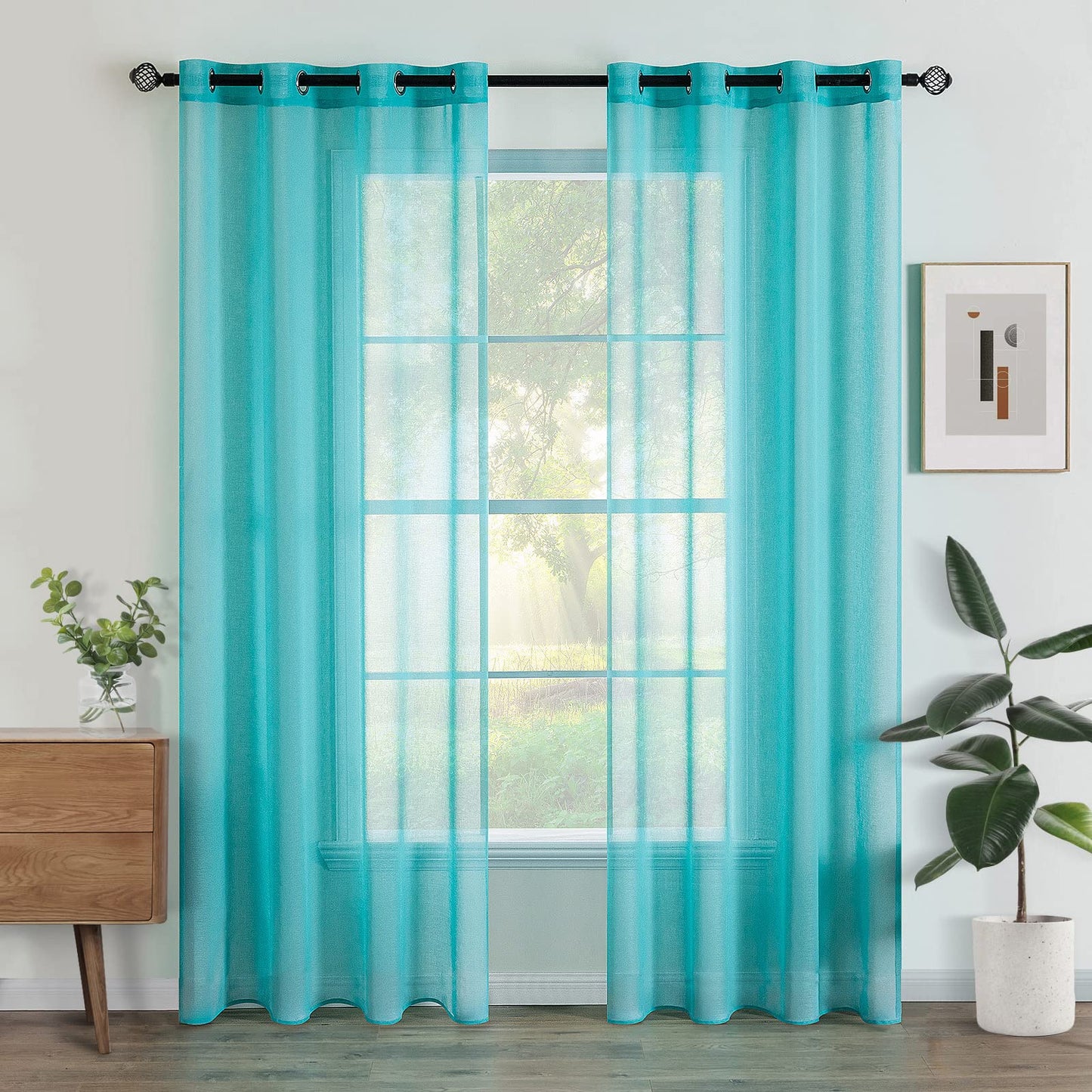 Woaboy Voile Curtains, Short Curtains, Transparent Living Room with Eyelets, Store Curtains for the Bedroom, Eyelet Curtain, Panel Curtain, Loop Curtains, Modern, Set of 2, 140 x 145 cm (W x H), Beige