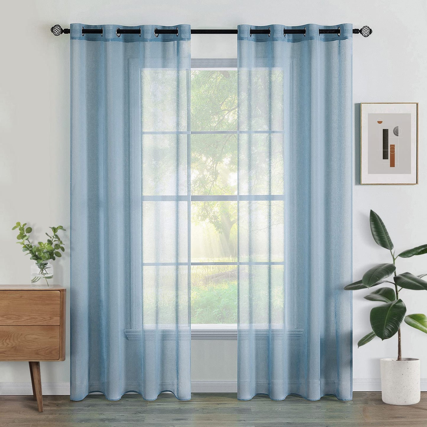 Woaboy Voile Curtains, Short Curtains, Transparent Living Room with Eyelets, Store Curtains for the Bedroom, Eyelet Curtain, Panel Curtain, Loop Curtains, Modern, Set of 2, 140 x 145 cm (W x H), Beige