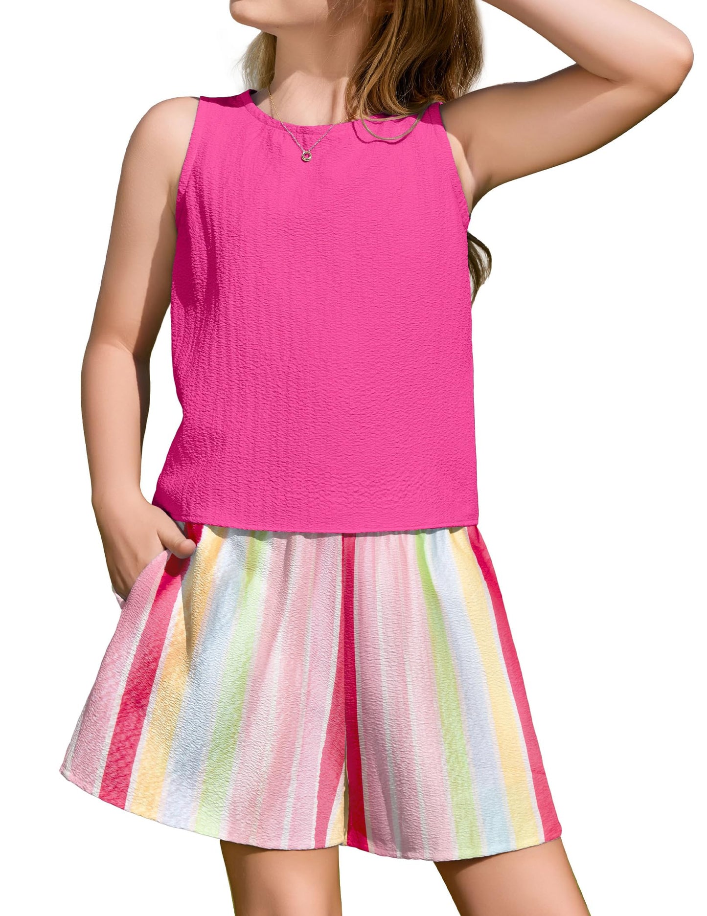 Arshiner Bekleidungssets Mädchen Sommer Lässige Mode Kinder Zweiteilig Kleidung Sets Shorts Einfarbig Tanktop und Shorts Sets Kinder 2-teiliges Strand-Outfits 5-13 Jahre