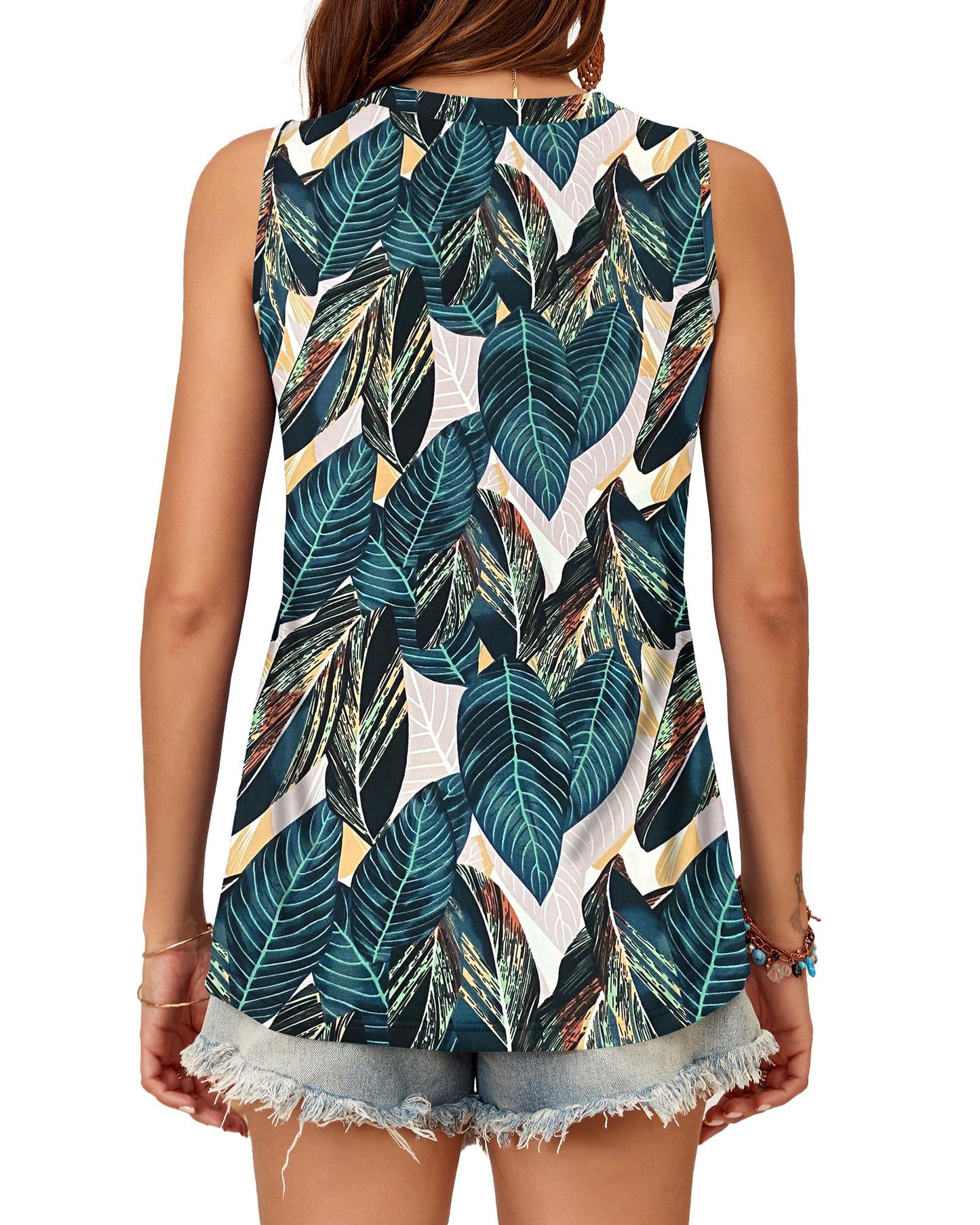 WNEEDU Damen Tank Top Ärmellos Oberteile Sommer Tanktops Rundhals Blusentop Vest Top Bluse