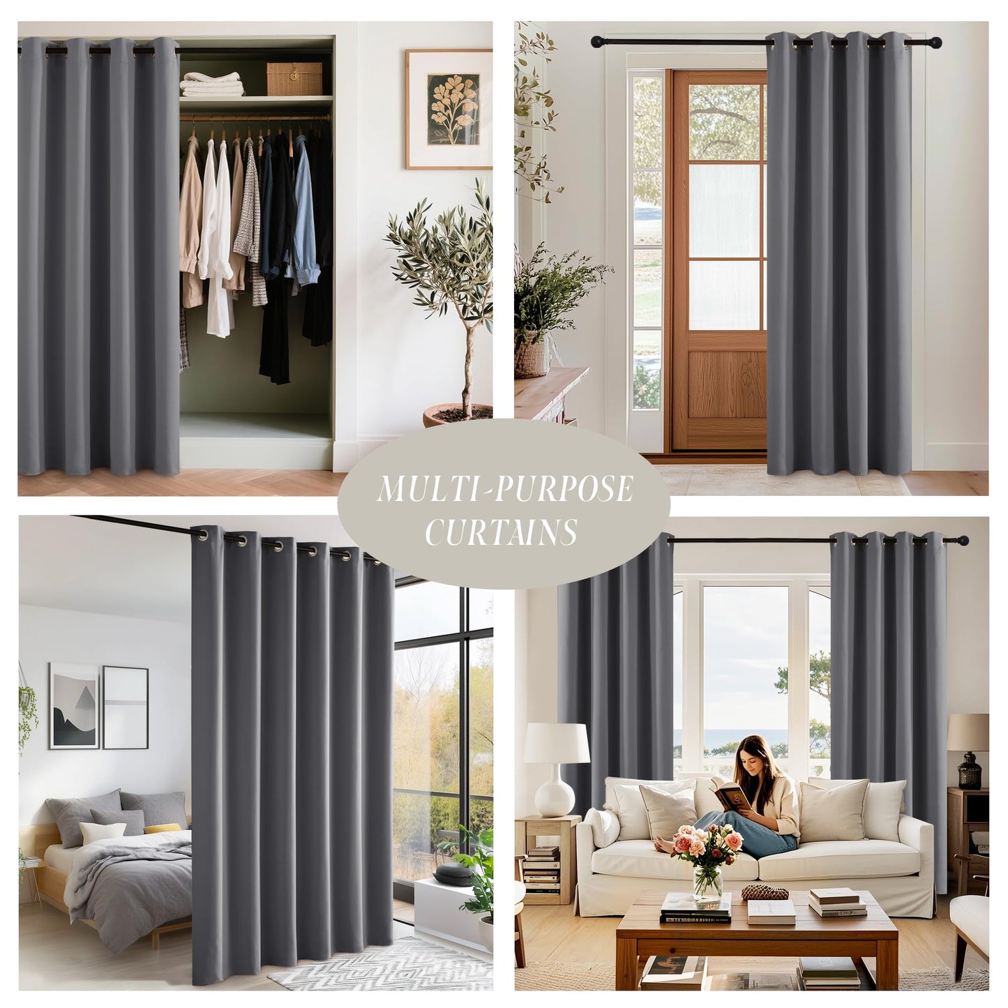 KGORGE Blackout Curtain Grey with Eyelets Door Curtain 200 cm Long - 1 Piece H 200 x W 140 cm Thermal Curtain Front Door Curtains Opaque Living Room Door Curtain Darkening Curtains Blackout