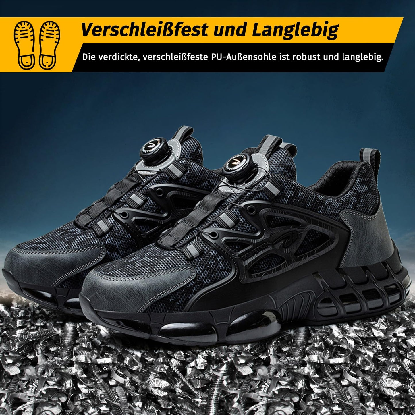 FOGOIN Sicherheitsschuhe Herren S3 Explorer 3.0 Sportliche Arbeitsschuhe Leicht Trends Drehknopf Anti-Smash und Anti-Punktur Arbeit Versicherung Schuhe Unisex