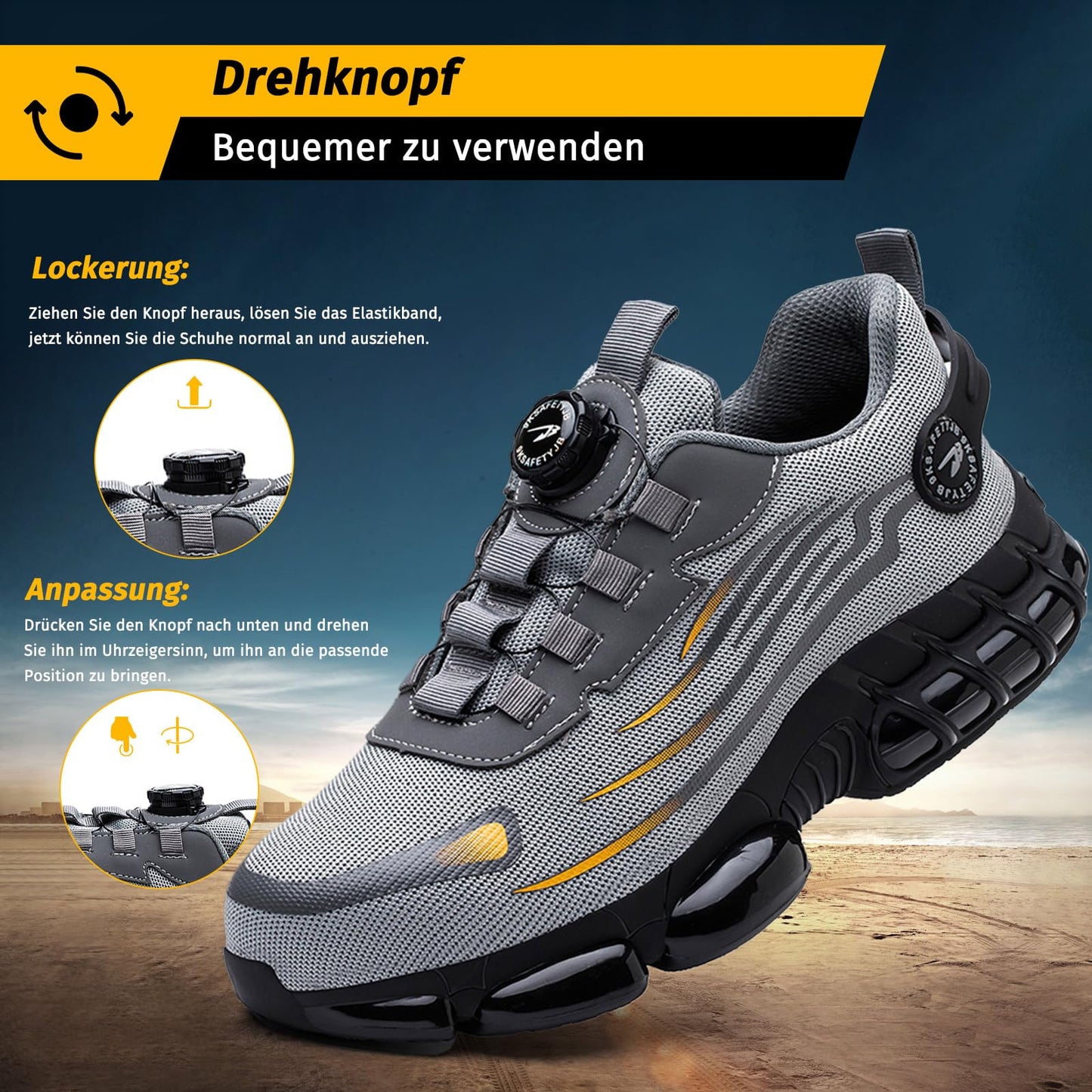 FOGOIN Sicherheitsschuhe Herren S3 Explorer 3.0 Sportliche Arbeitsschuhe Leicht Trends Drehknopf Anti-Smash und Anti-Punktur Arbeit Versicherung Schuhe Unisex