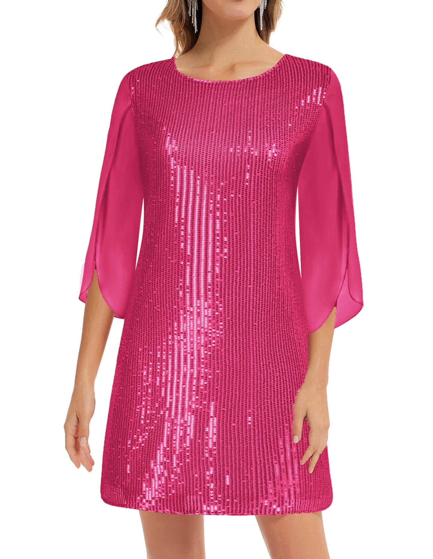 GRACE KARIN Damen Pailletten Kleid 3/4 Ärmel Party Cocktailkleid Club Glitzer Kleid Vintage MidiKleid Festlich Abendkleid