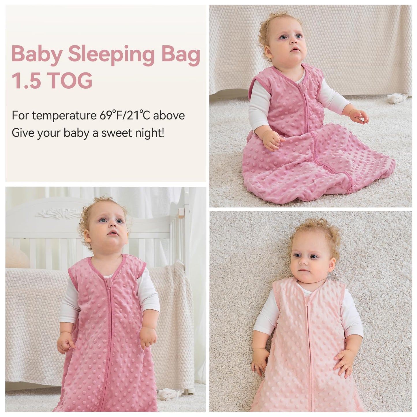 Unnivoll Schlafsack Baby 1.5 Tog Babyschlafsack 0-6 Monate 2er Pack Schlafsack Winter Herbst 67 cm für Jungen Mädchen Neugeborene Kaffee