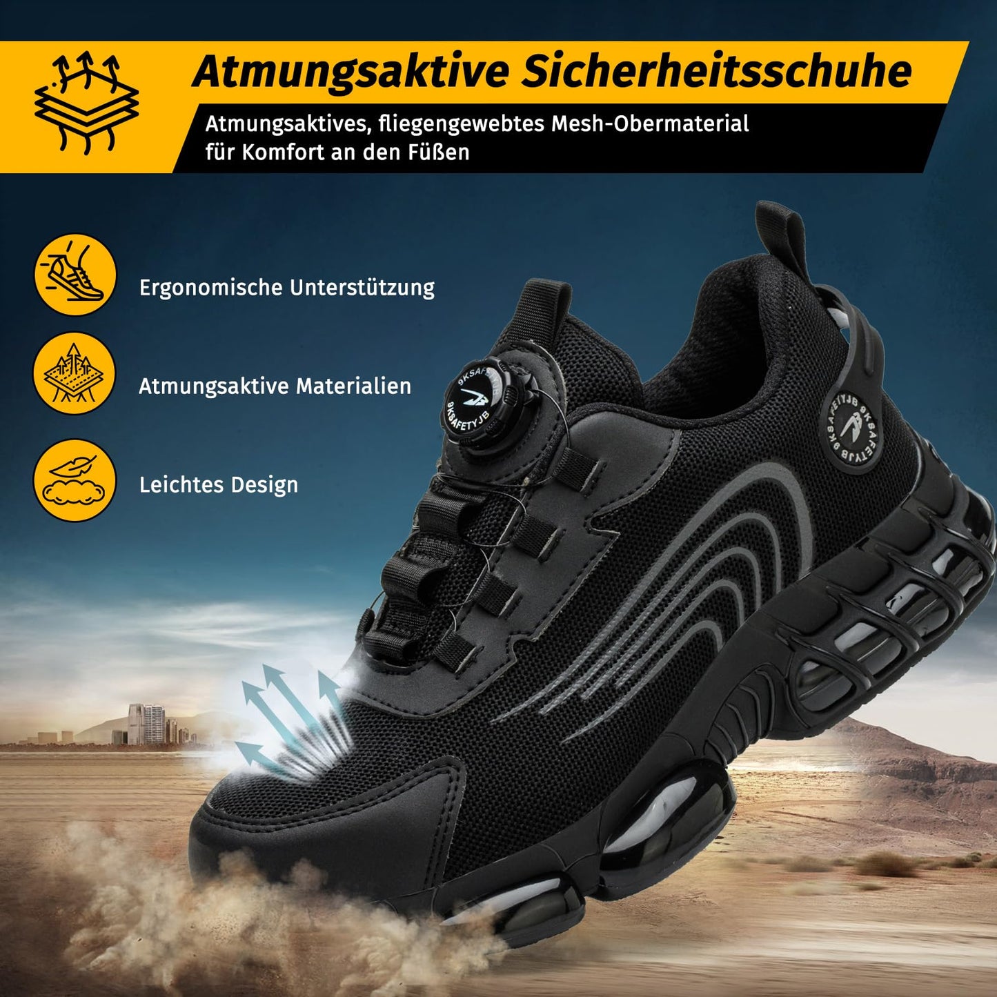 FOGOIN Sicherheitsschuhe Herren S3 Explorer 3.0 Sportliche Arbeitsschuhe Leicht Trends Drehknopf Anti-Smash und Anti-Punktur Arbeit Versicherung Schuhe Unisex