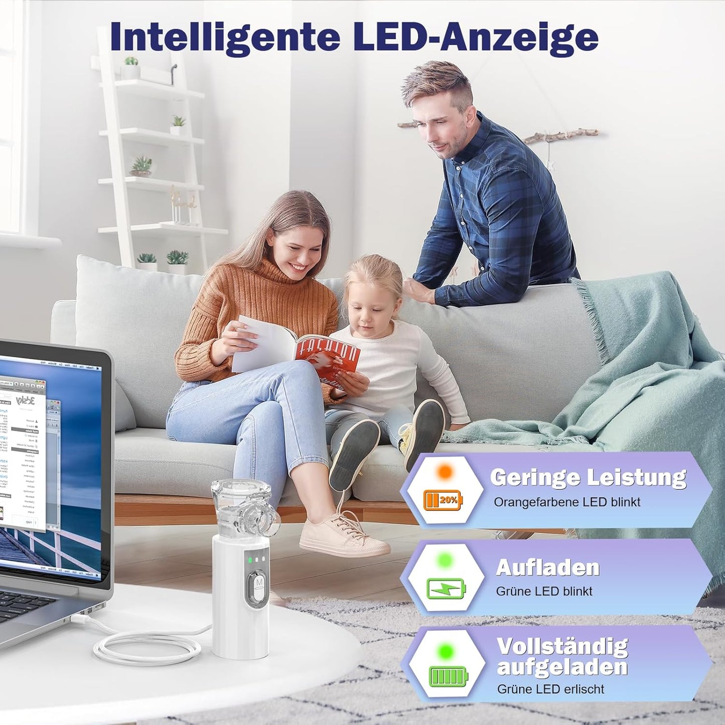 AU YAT Inhalationsgerät, Wiederaufladbarer USB C Inhalationsgerät Kinder mit Tragbarem Design, Super Leiser inhalator, Effizienter Vernebler Inhaliergerät Kinder für unterwegs