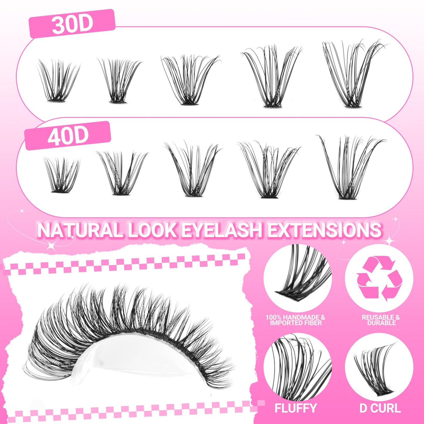 Wimpern Extensions Set Künstliche Wimpern Natürliche DIY Wimpernverlängerung Cluster Wimpern 16MM Individuelle Lashes Kit 40D Nerz Wimpern Fluffy mit Lash Bond und Seal Lash Tweezers