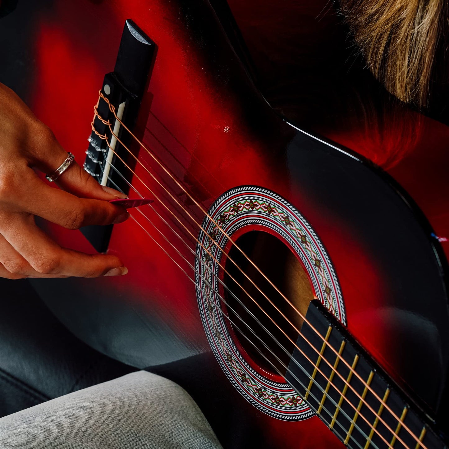 3rd Avenue 3/4-Klassikgitarre Für Kinder, Spanische Nylonsaiten, Einsteigerpaket – Rot