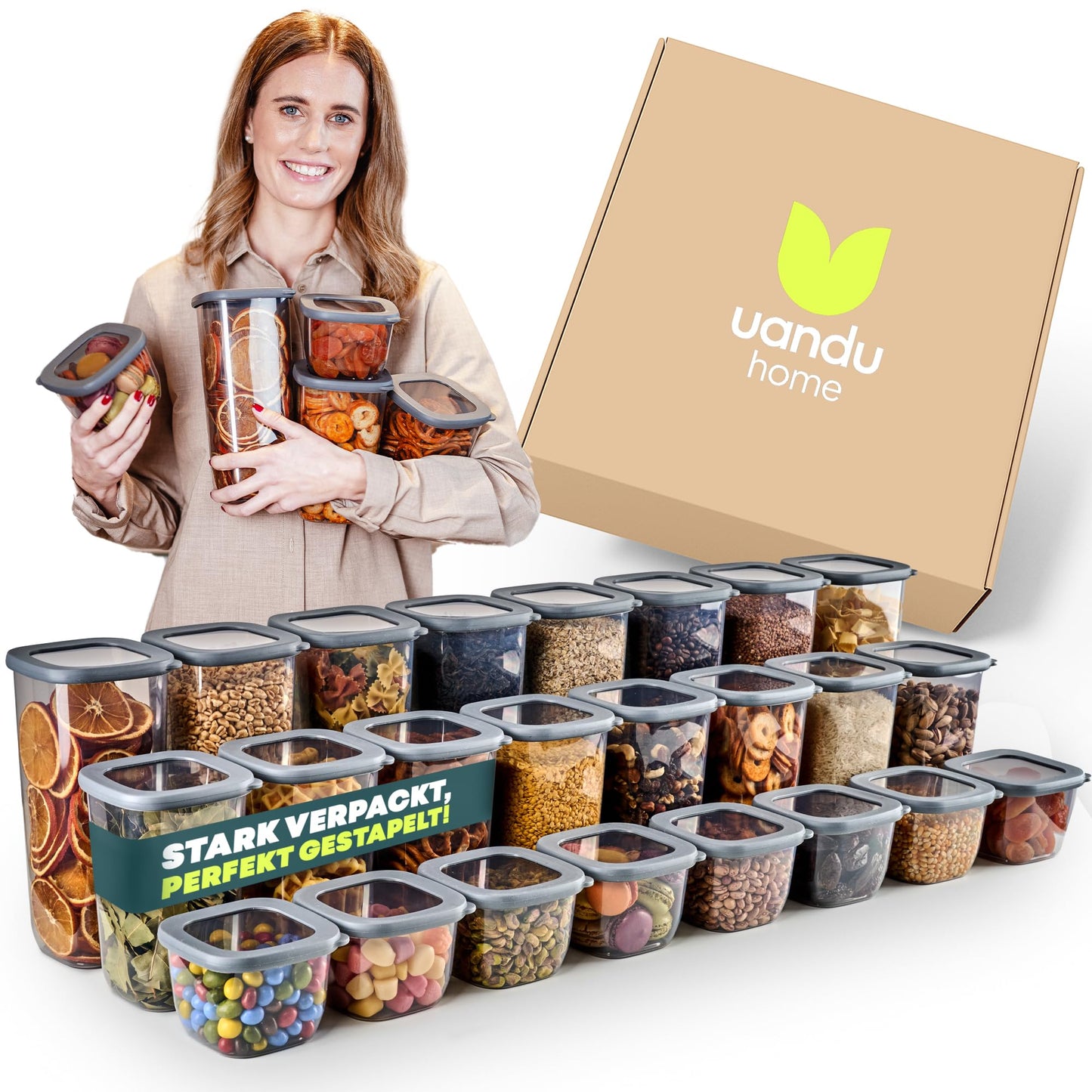 uandu Vorratsdosen mit Deckel Luftdicht - 12er Vorratsbehälter Set | Aufbewahrungsbox Küche Aufbewahrung & Organisation | BPA Frei | Küchen Organizer | Vorratsdosen für alle trockenen Lebensmittel