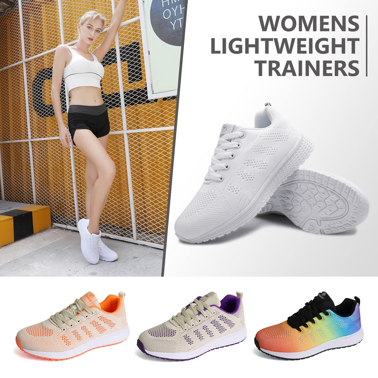 ANBIWANGLUO Damen Turnschuhe Sportliche Laufschuhe Schnürschuhe Atmungsaktive Outdoor Cross Trainer zum Joggen
