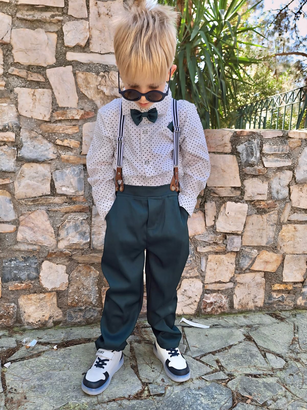 Volunboy Baby Jungen Anzug Set Bekleidung Hemd mit Fliege + Hosenträger Hosen Strampler Anzug