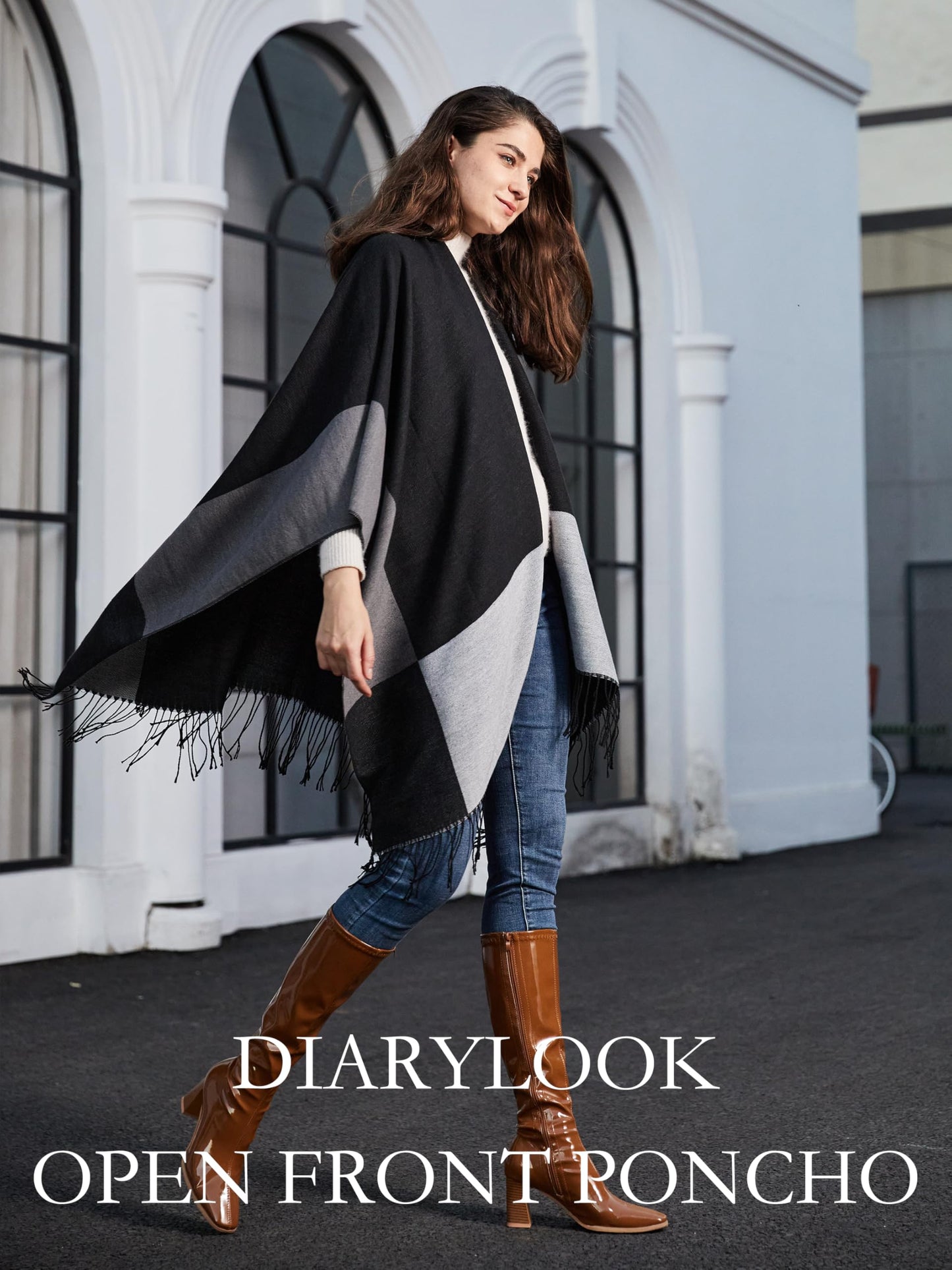 DiaryLook Damen Poncho Schal Winter Cardigan Übergroße Cape Elegant Poncho Für Frauen Umhang Damen Warm Geschenk Für Mutter