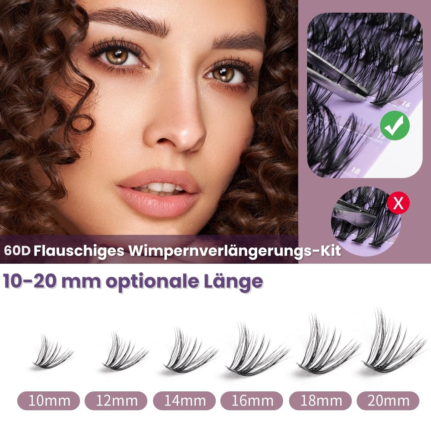 Wimpern Extensions 120 Büschel DIY Lash Extension Set Einzelne Wimpern mit Wimpernkleber und Pinzette für Anfänger Wimpernverlängerung zu Hause Individual Lashes 10-16mm C/D Curl - OP01