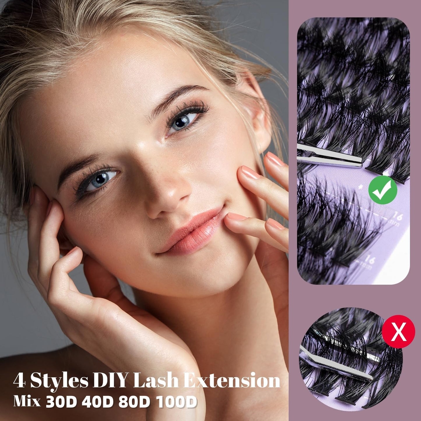 Wimpern Extensions 120 Büschel DIY Lash Extension Set Einzelne Wimpern mit Wimpernkleber und Pinzette für Anfänger Wimpernverlängerung zu Hause Individual Lashes 10-16mm C/D Curl - OP01