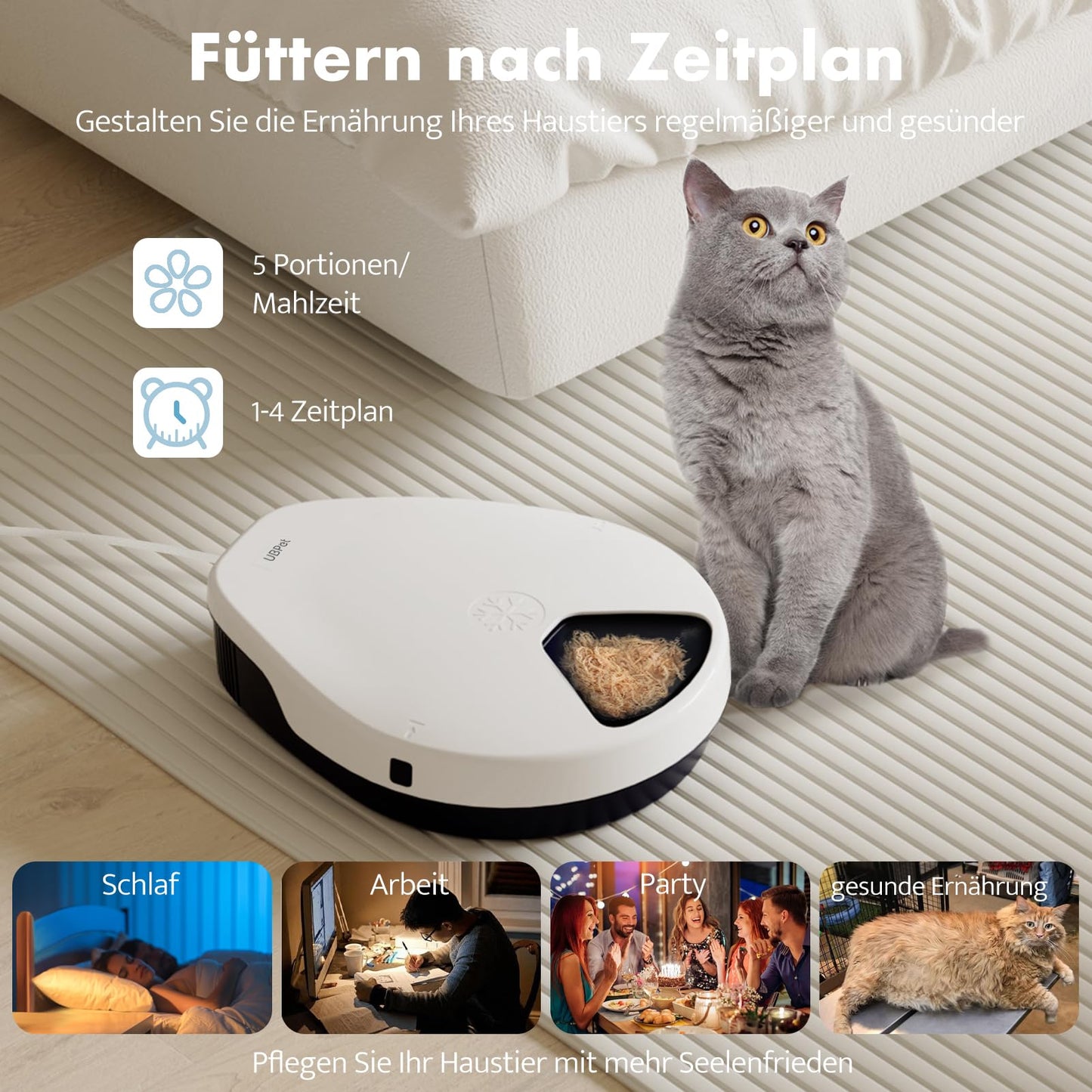 Futterautomat Katze Nassfutter mit Kühlung, 1-4 Tage Frischehaltung, Halbleiter Kühlung, Quick Chills Soße Nassfutter Trockenfutter Katzen Futterautomaten, 5 Mahlzeit Katze Hund katzenfutter automat